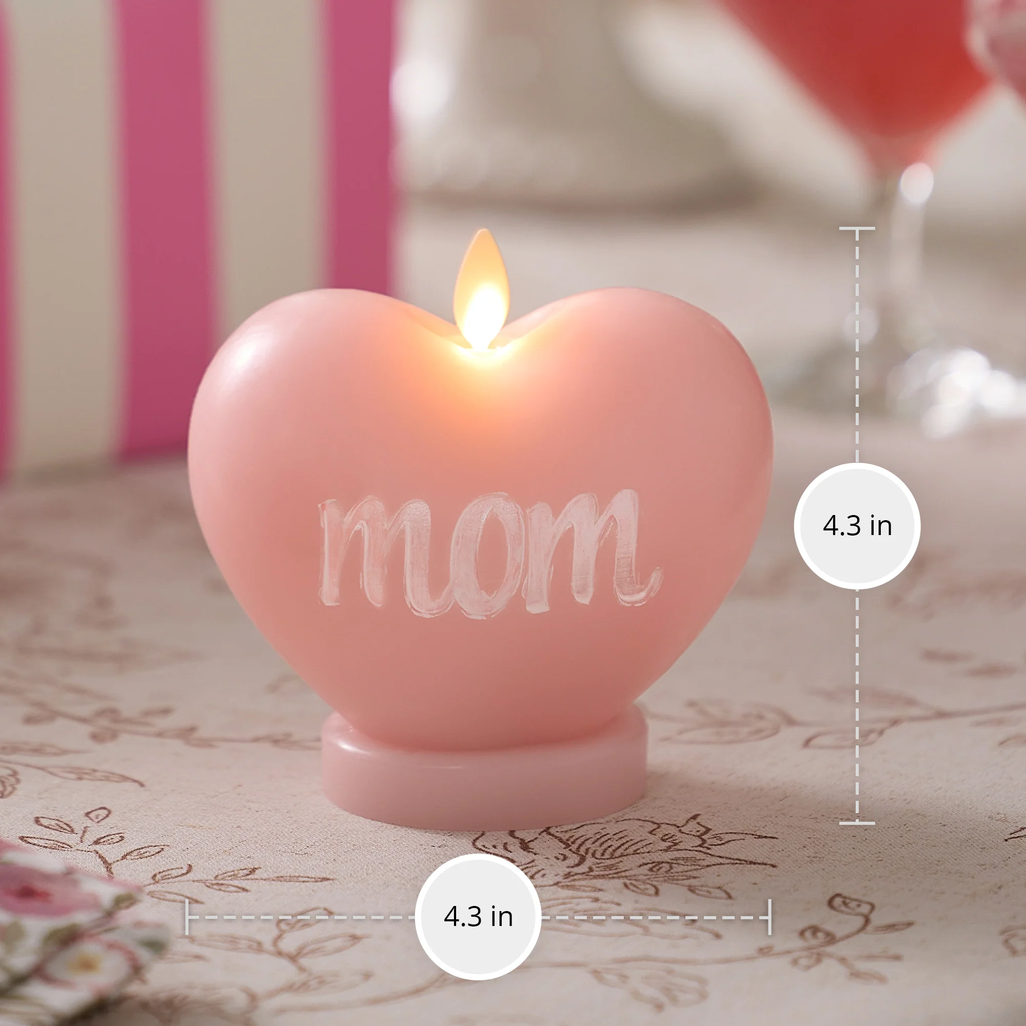 Crystal Rose "MOM" Standing Heart Flameless Candle - Image 4
