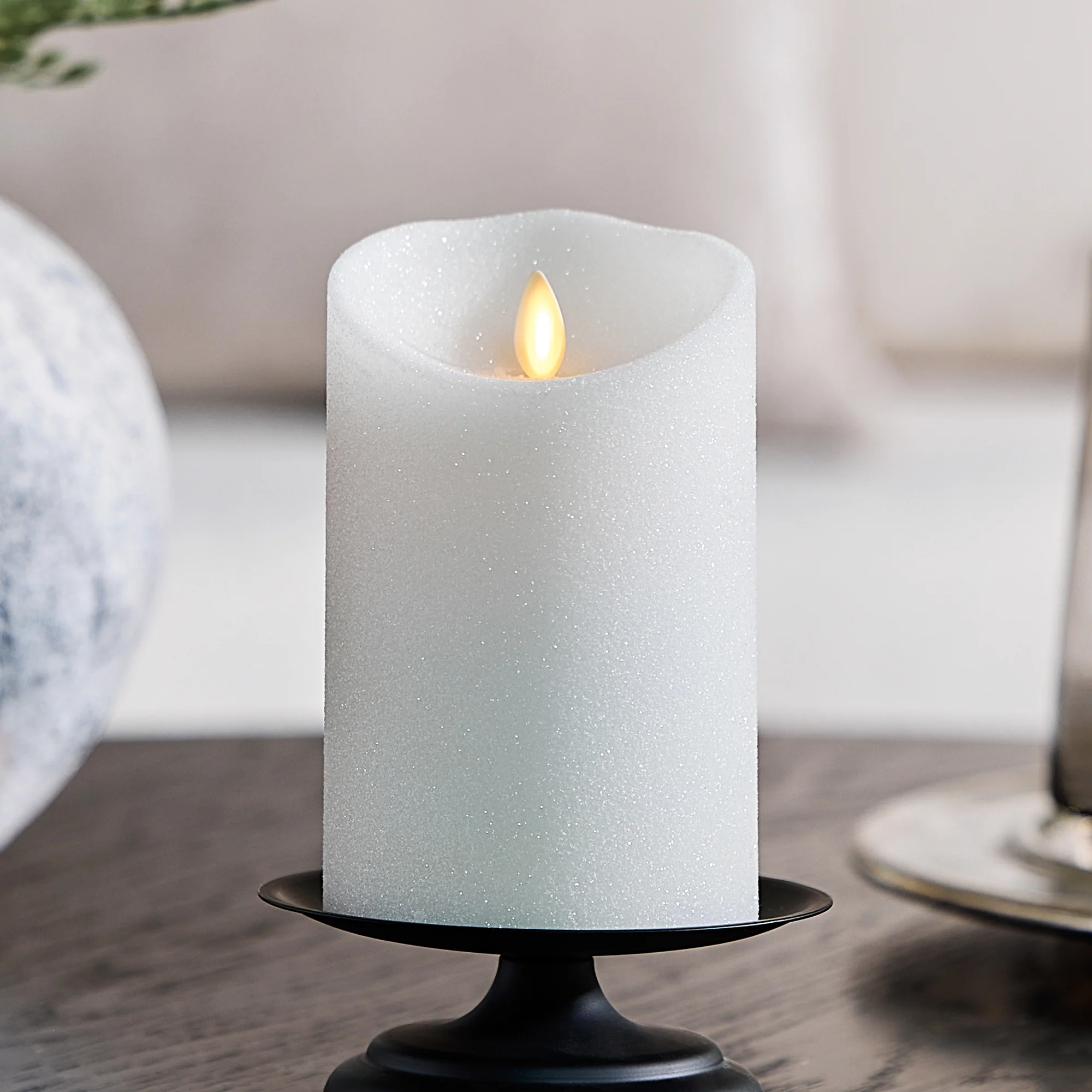 Dazzling White Glitter Flameless Candle Pillars - Image 7