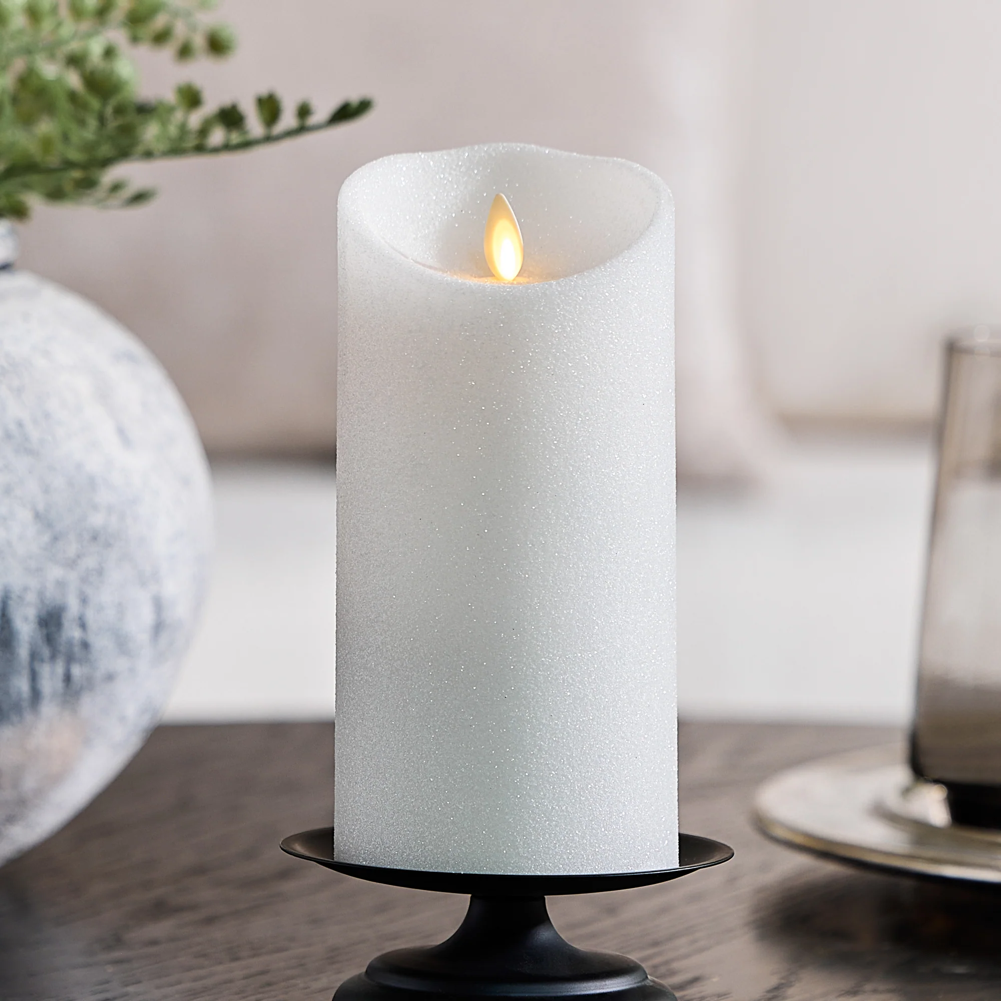 Dazzling White Glitter Flameless Candle Pillars - Image 9