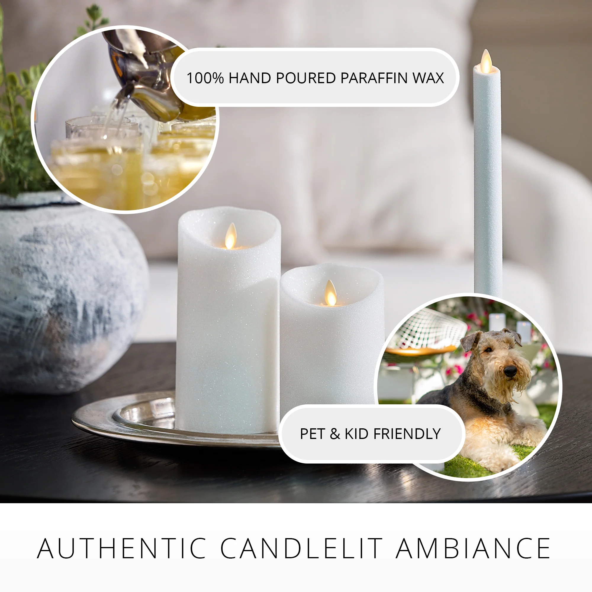Dazzling White Glitter Flameless Candle Taper - Image 5