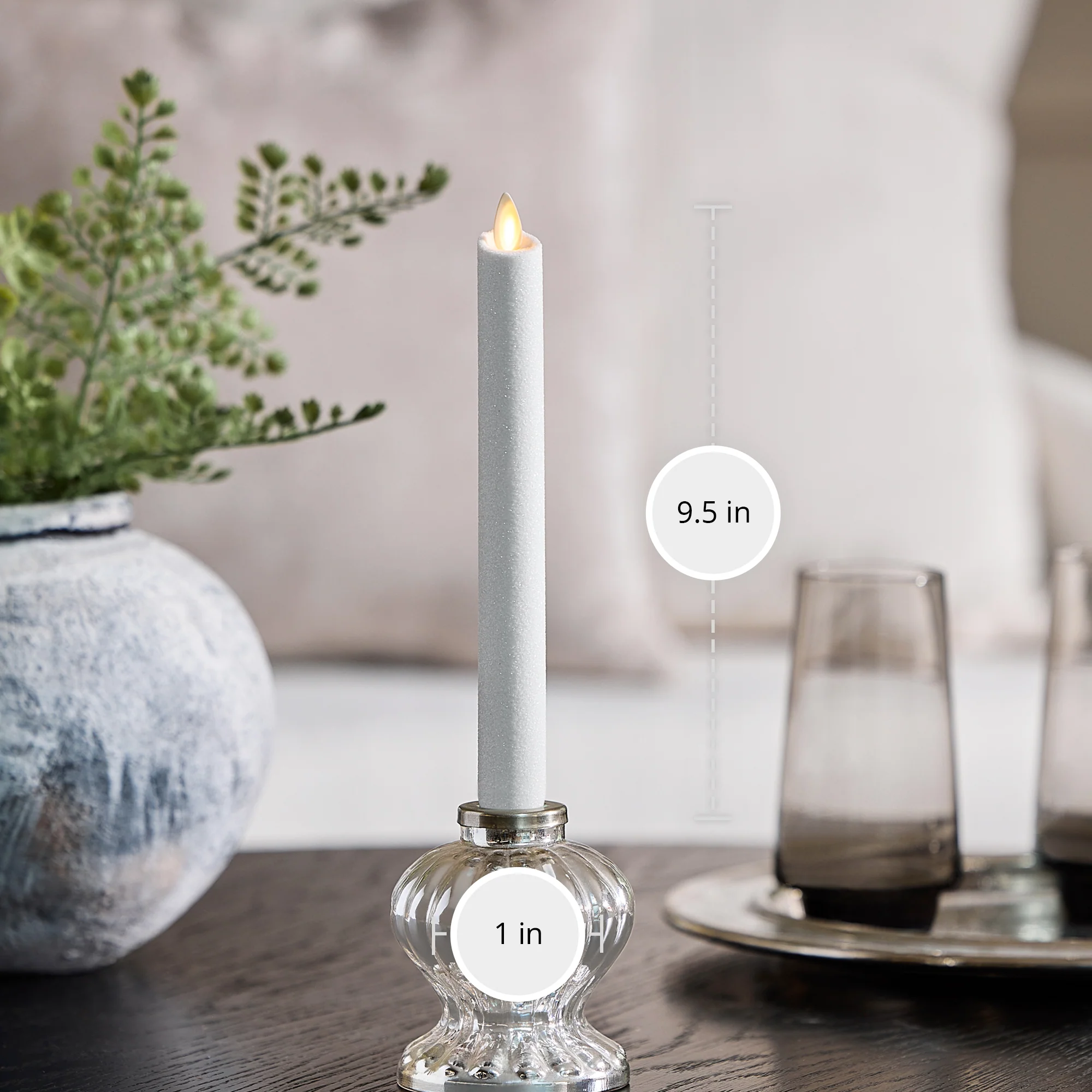 Dazzling White Glitter Flameless Candle Taper - Image 6