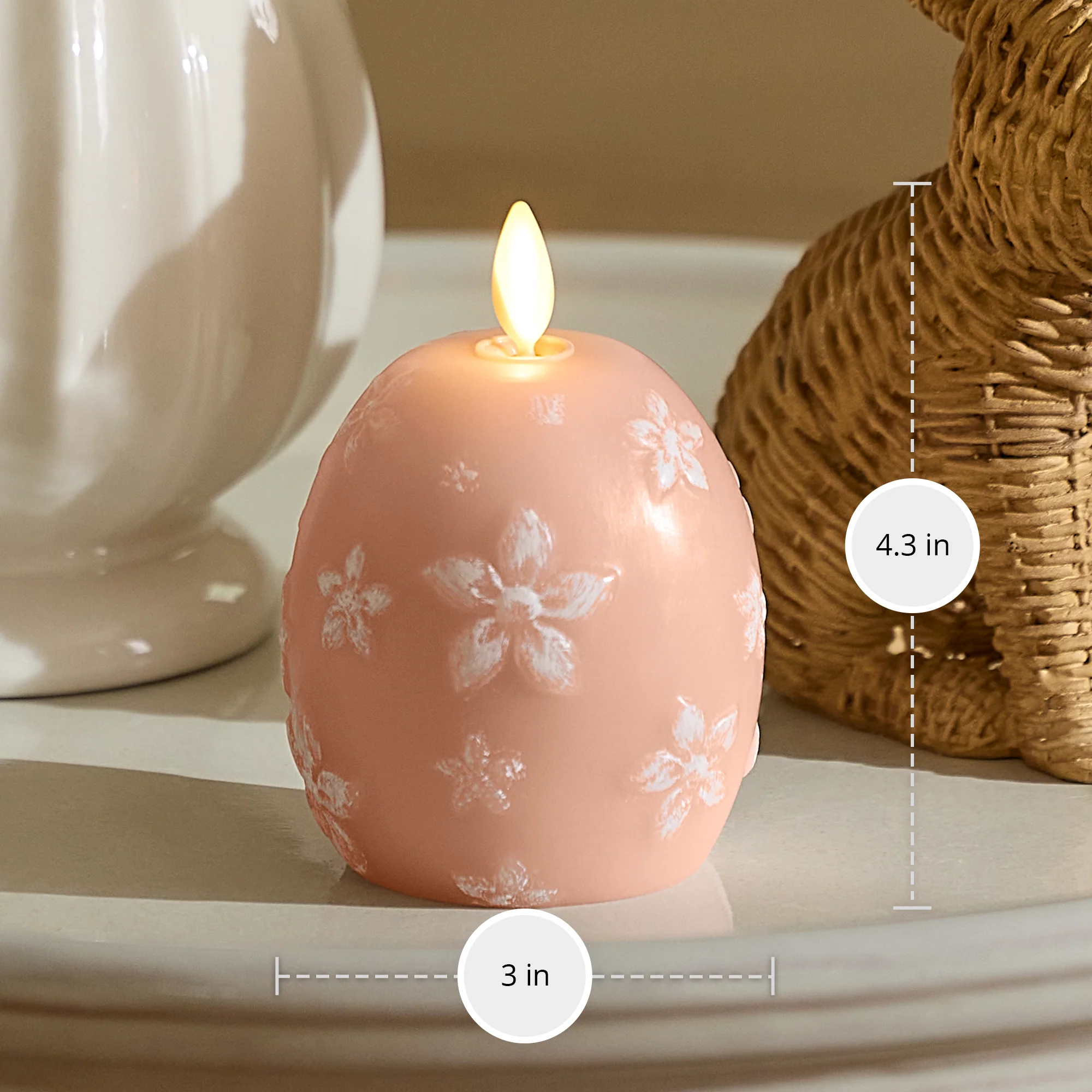 Dusky Rose Flameless Candle Floral Egg - Image 3