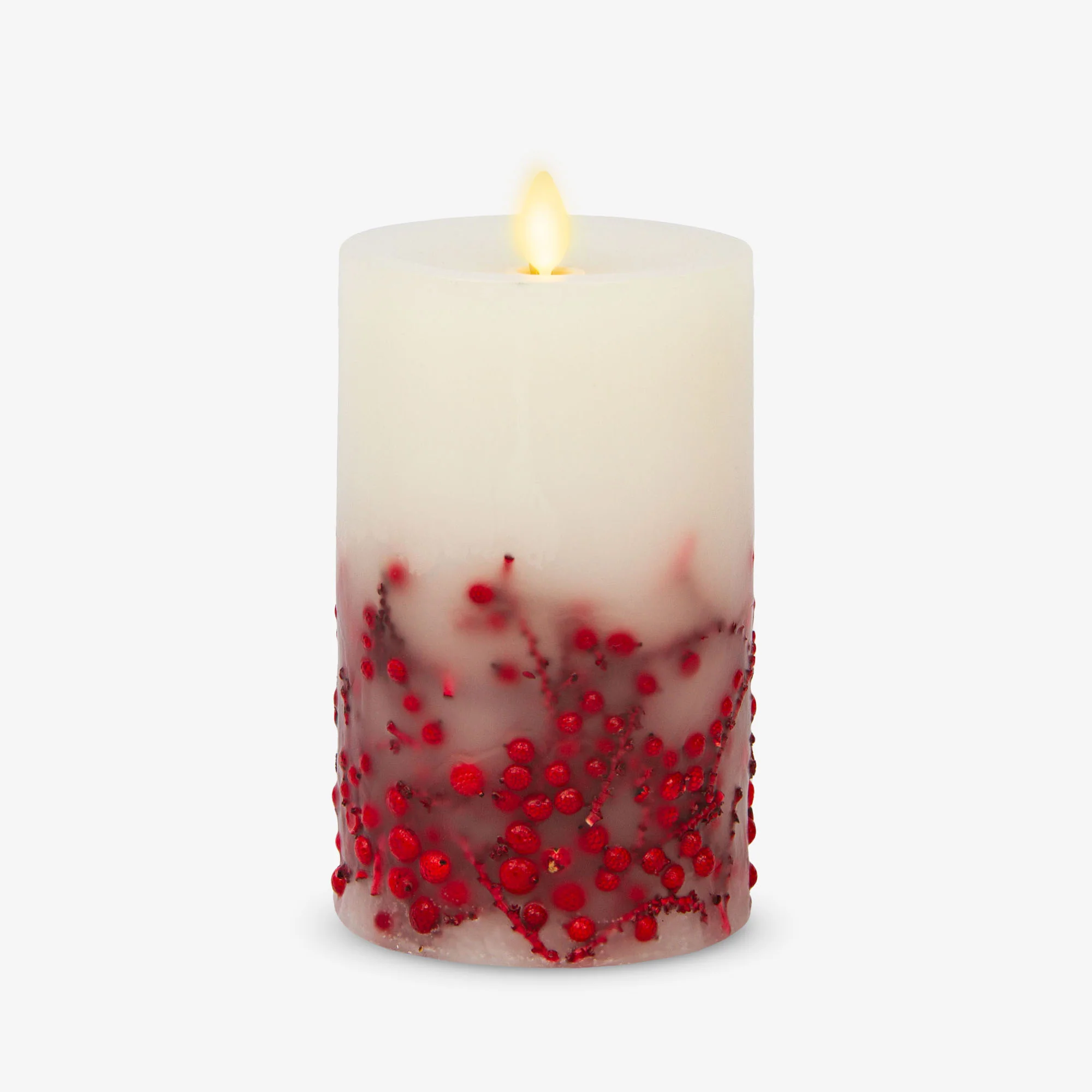 Embedded Red Berries Flameless Candle Pillar - Image 10