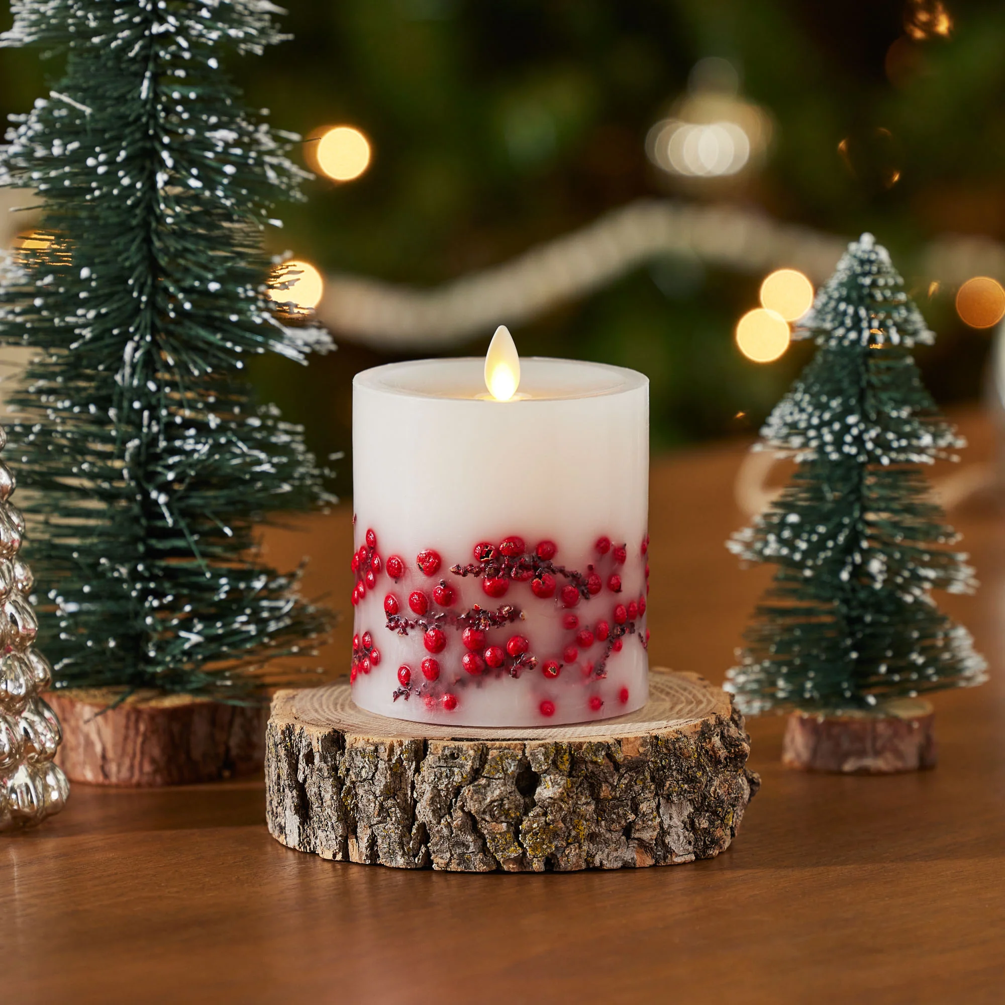 Embedded Red Berries Flameless Candle Pillar - Image 3
