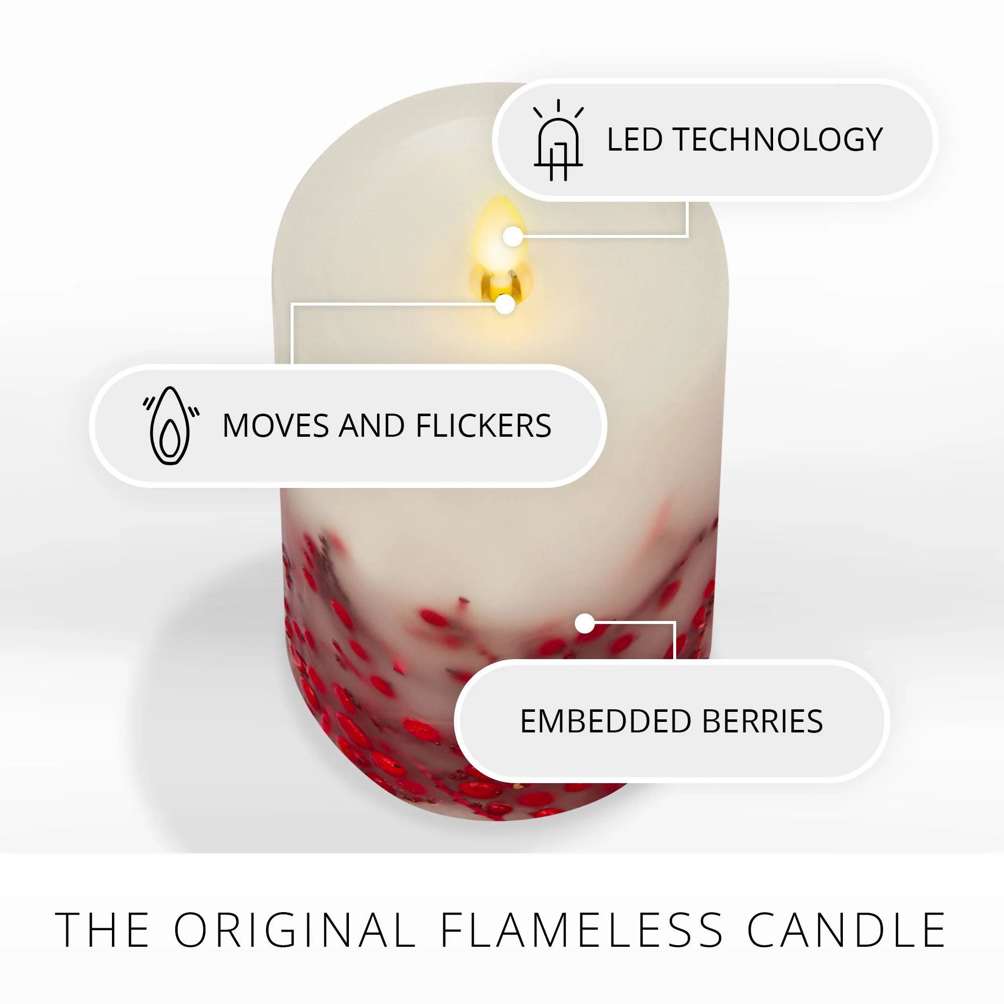 Embedded Red Berries Flameless Candle Pillar - Image 6