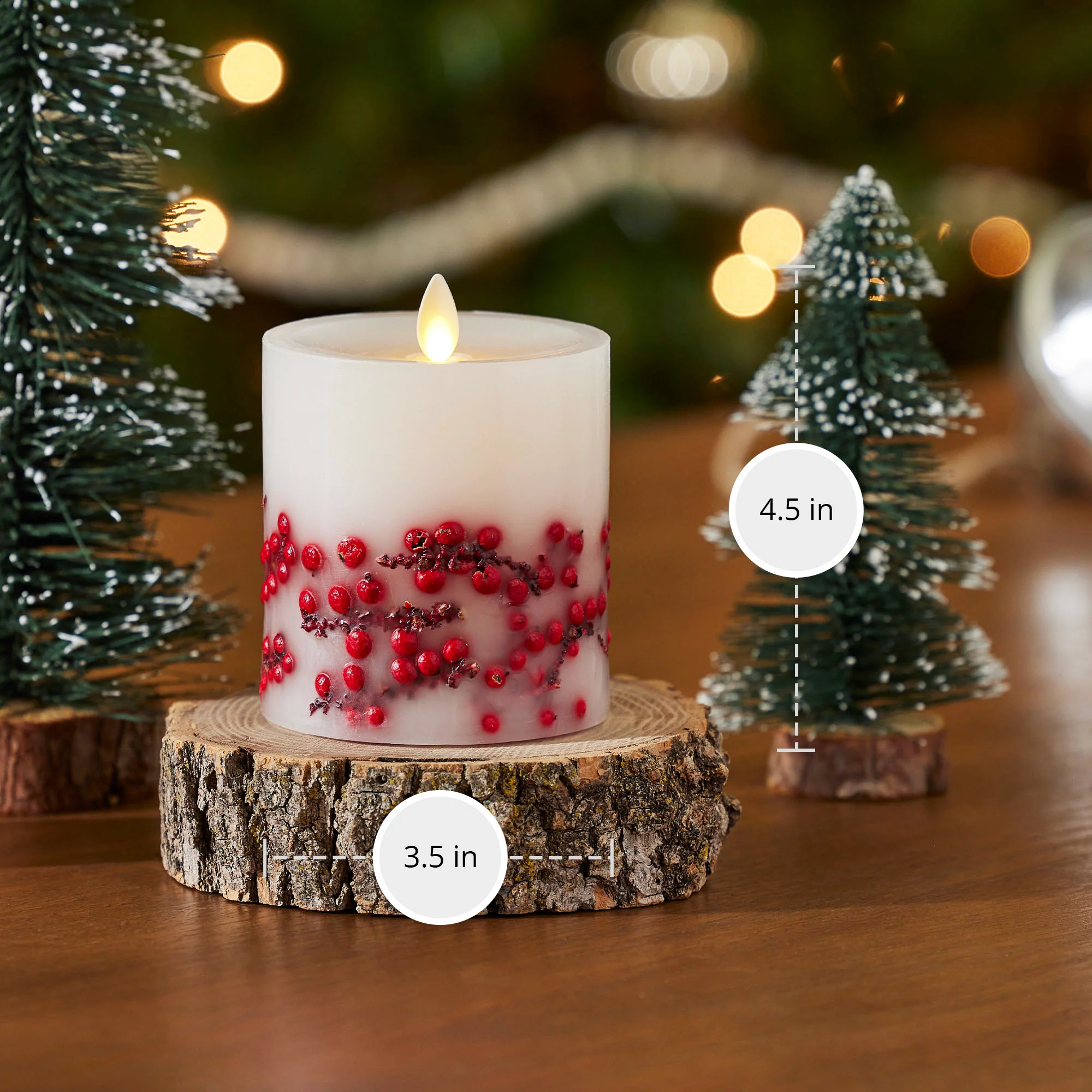 Embedded Red Berries Flameless Candle Pillar - Image 7