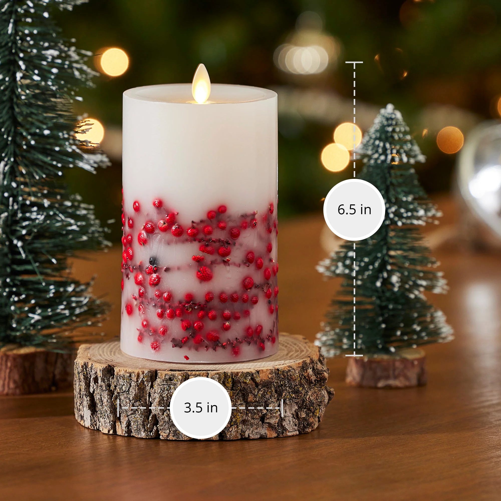 Embedded Red Berries Flameless Candle Pillar - Image 8