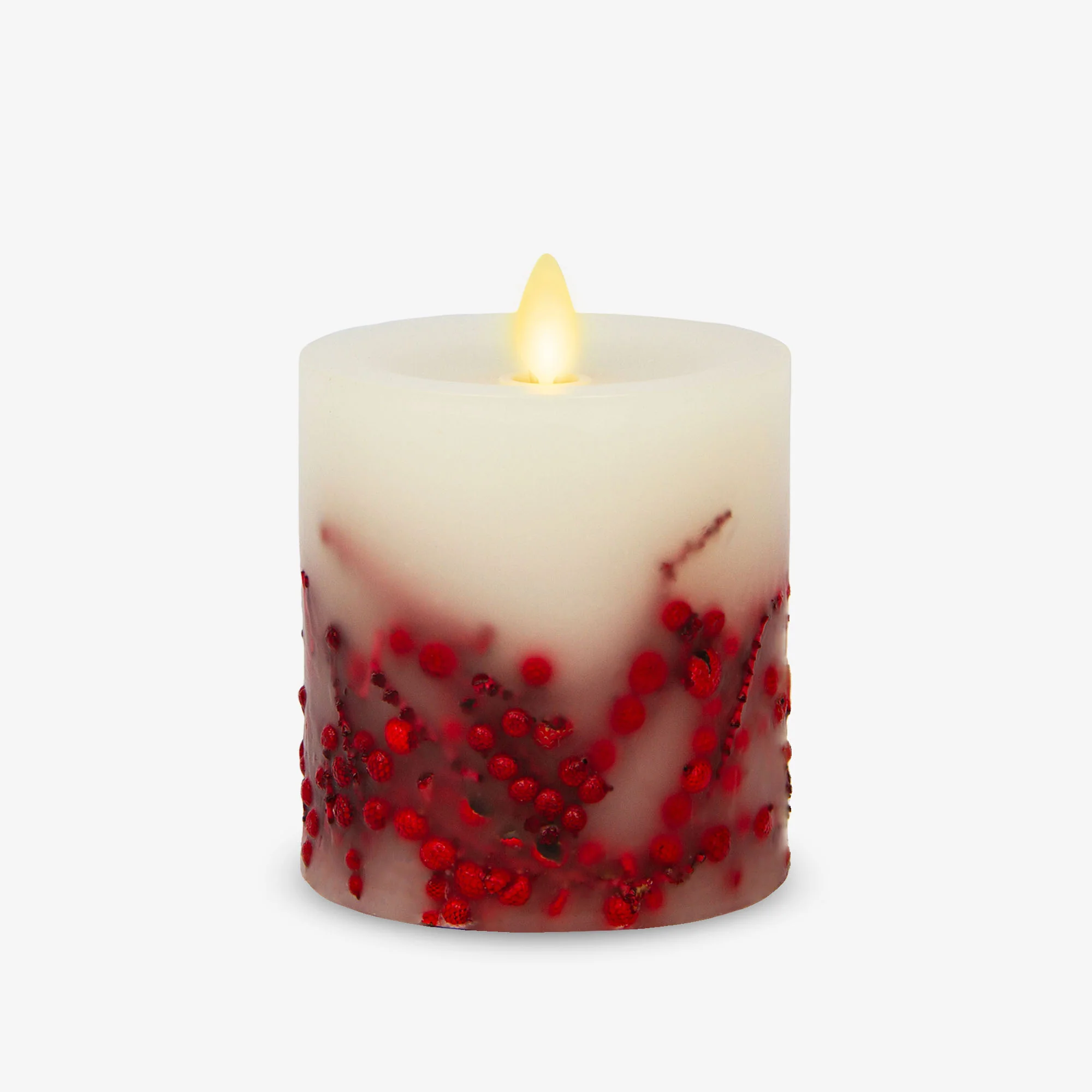 Embedded Red Berries Flameless Candle Pillar - Image 9