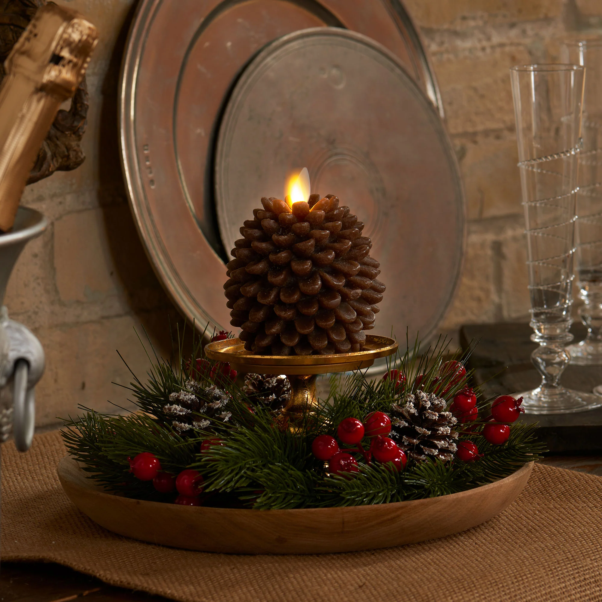 Brown Flameless Candle Pinecone - Image 2
