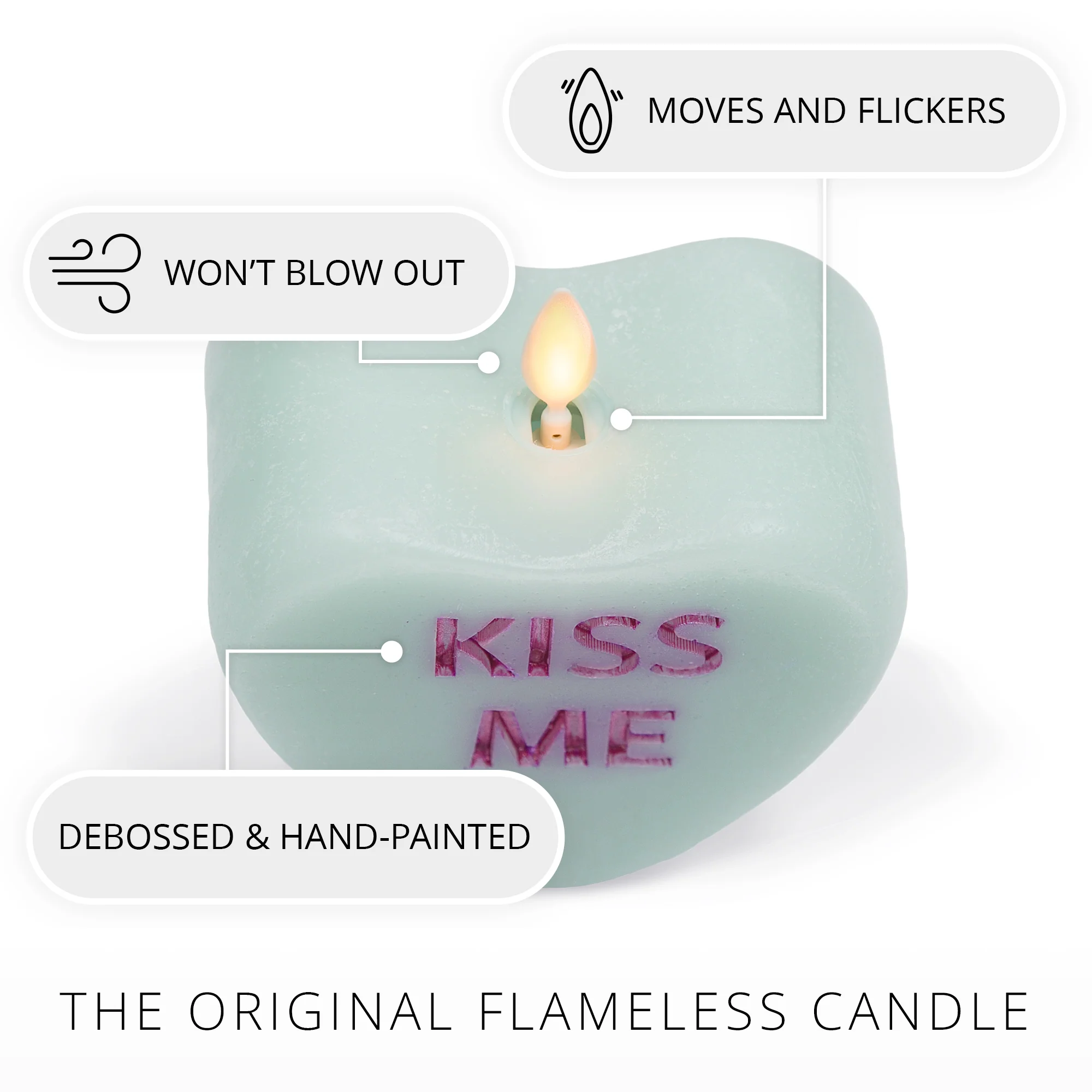 Fresh Mint Flameless Candle Candy Heart "KISS ME" - Image 4