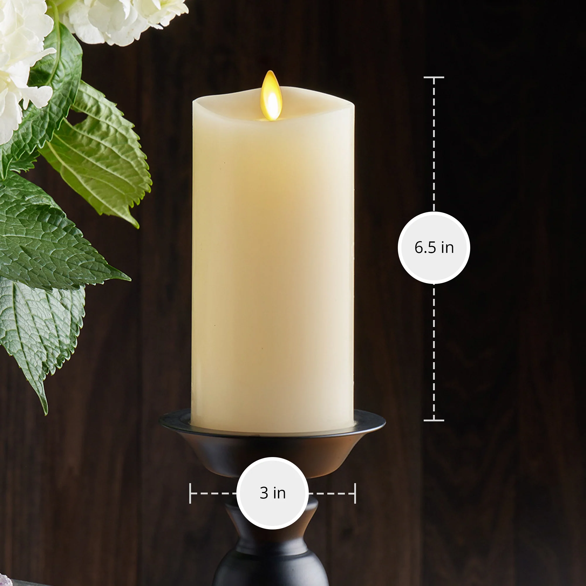 Ivory Flameless Candle Pillar - Melted Top - 3" Width - Image 10