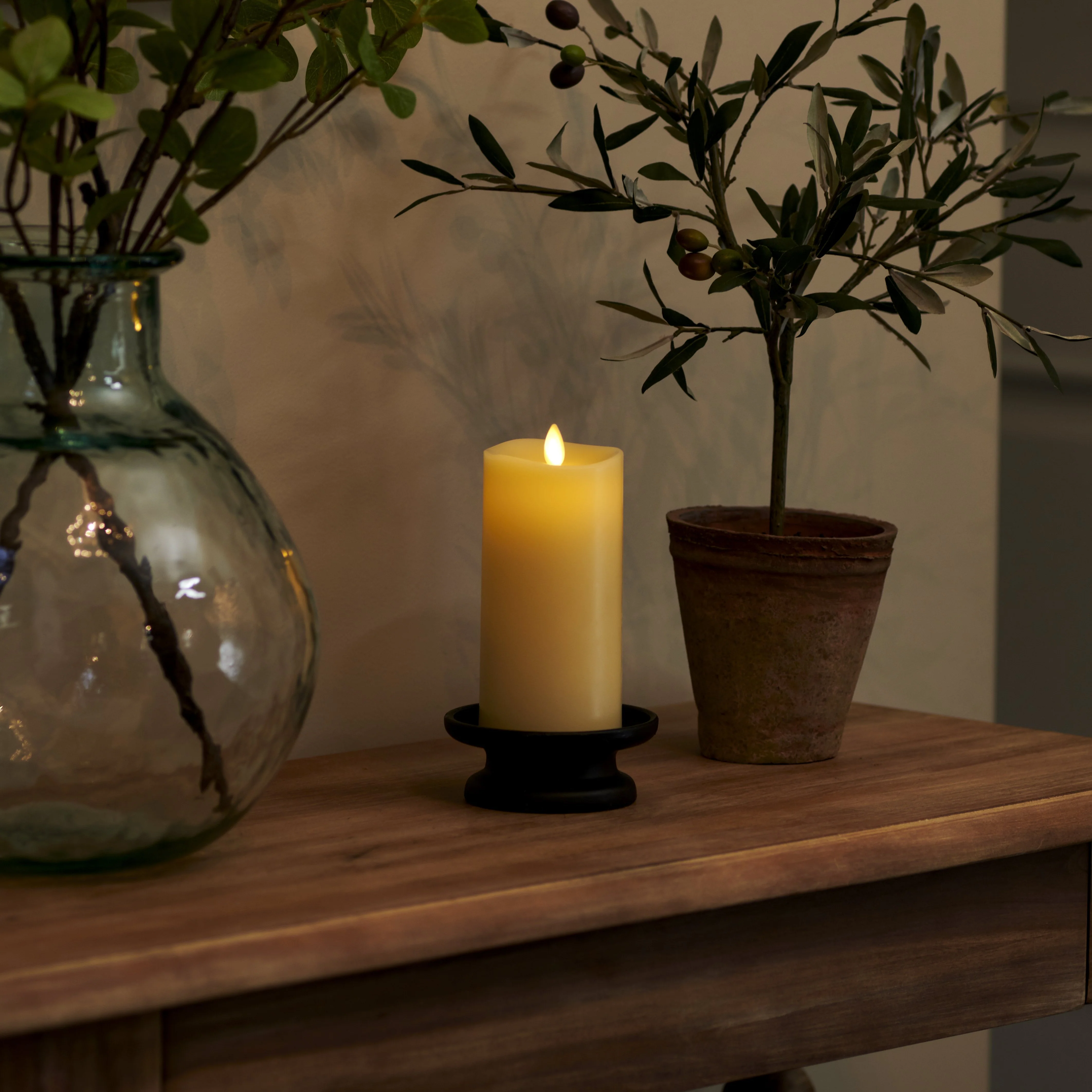 Ivory Flameless Candle Pillar - Melted Top - 3" Width - Image 11