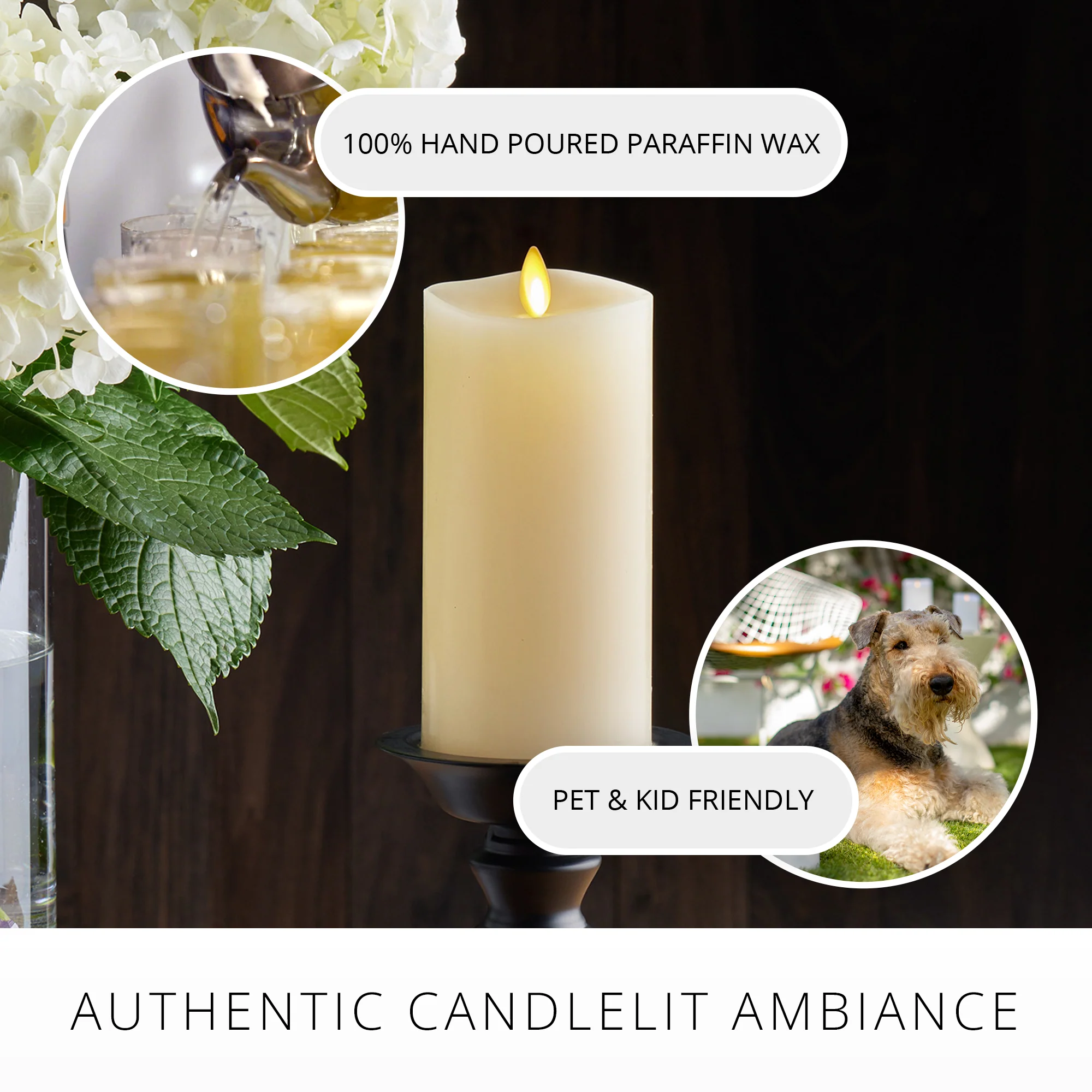 Ivory Flameless Candle Pillar - Melted Top - 3" Width - Image 5