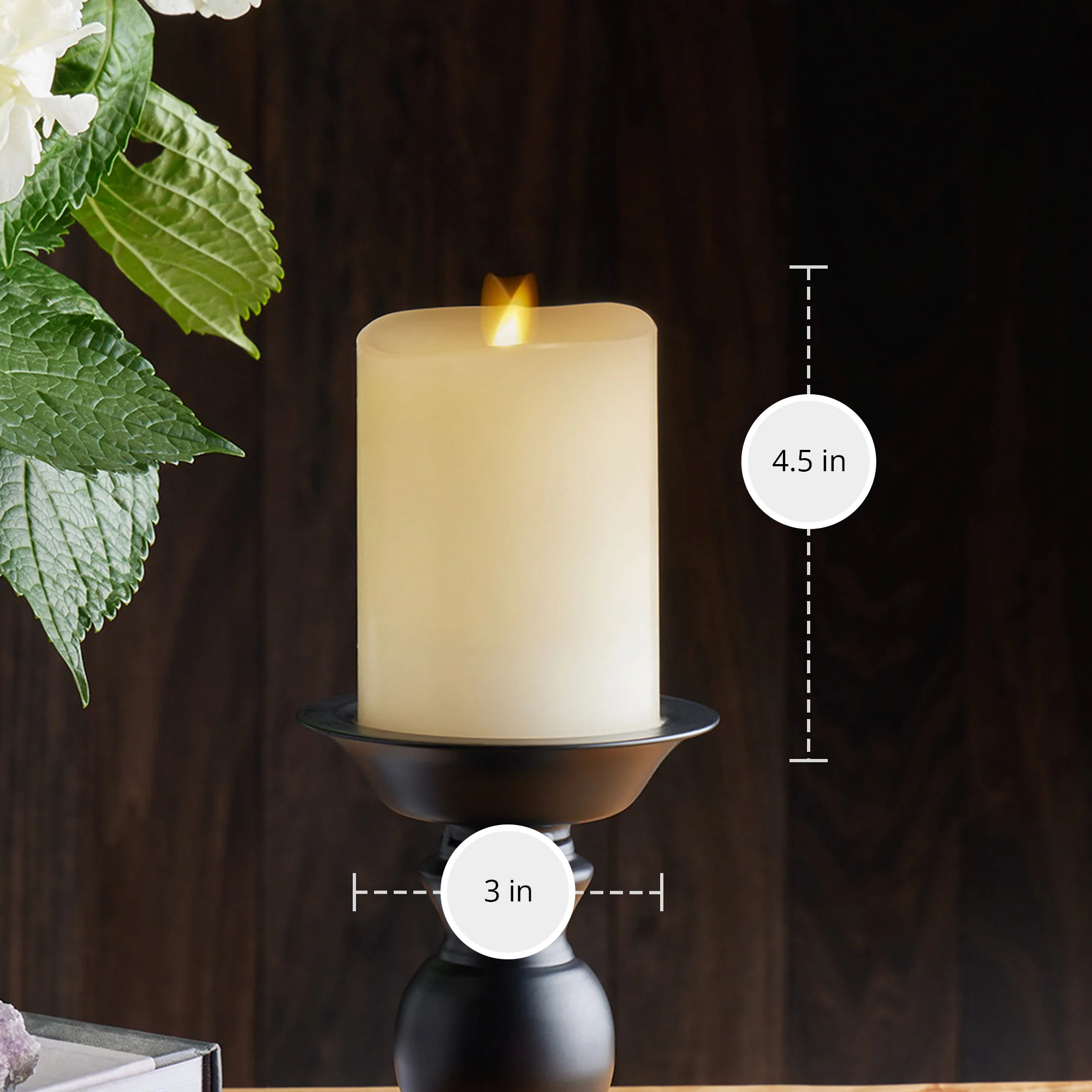 Ivory Flameless Candle Pillar - Melted Top - 3" Width - Image 8