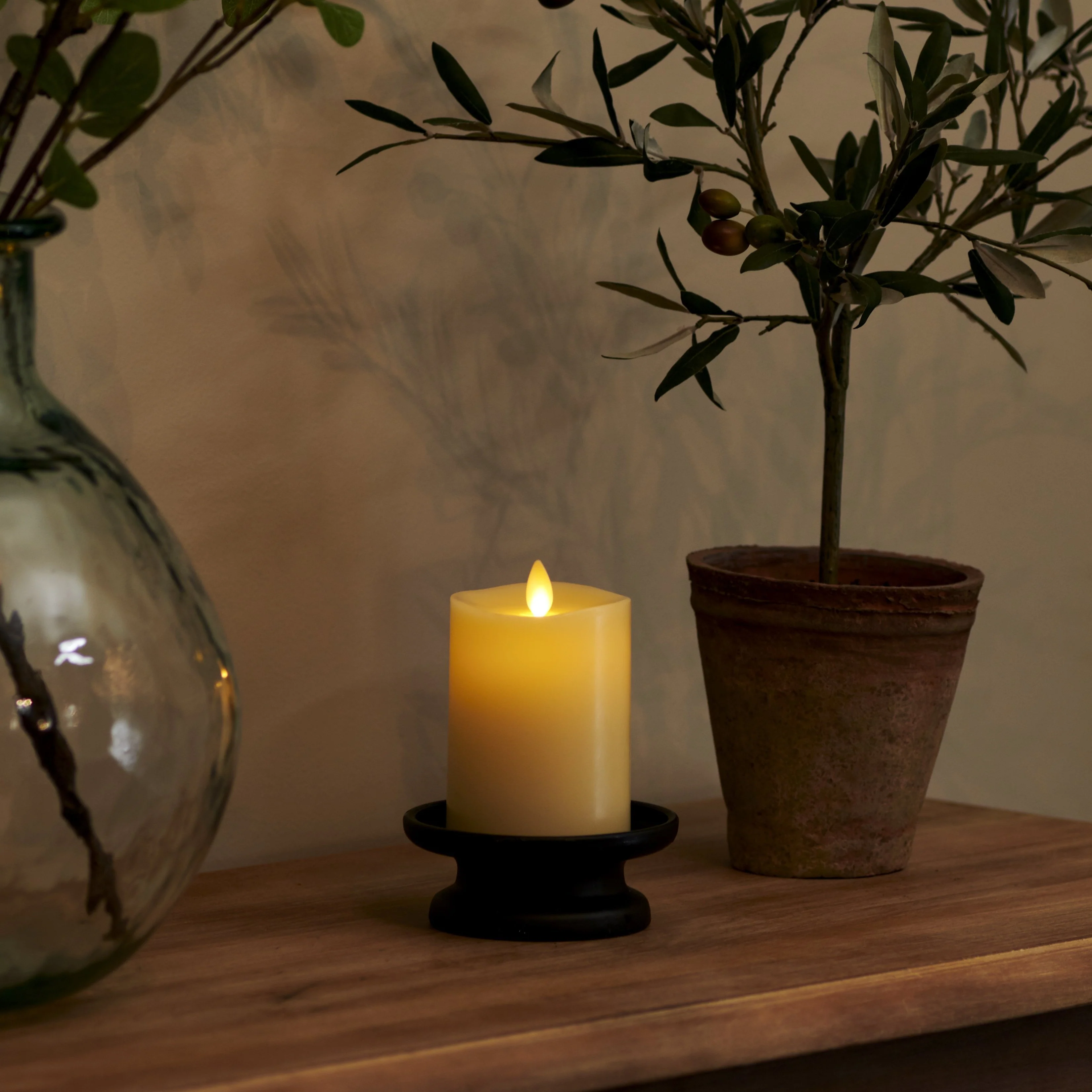 Ivory Flameless Candle Pillar - Melted Top - 3" Width - Image 9