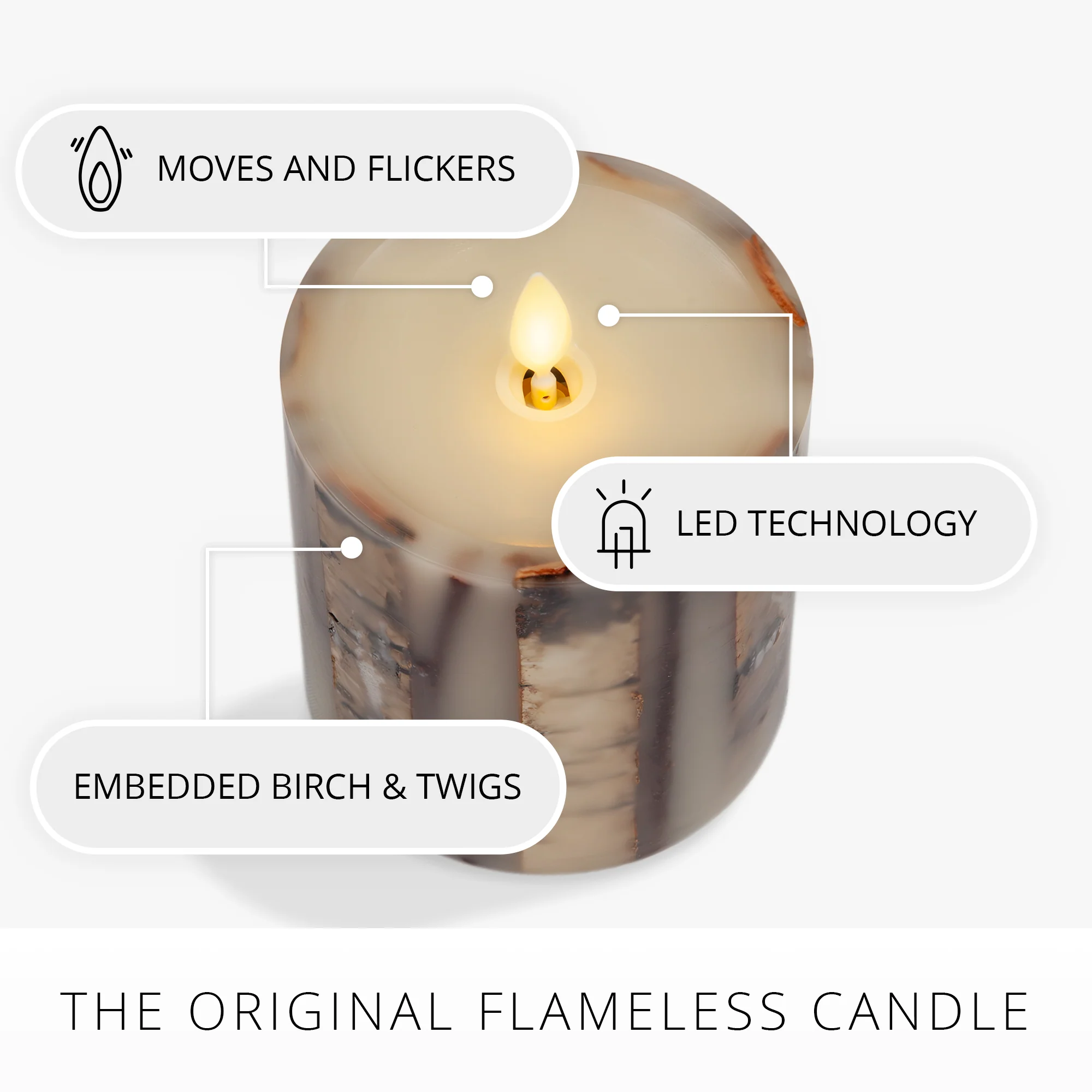 Ivory Embedded Birch and Twigs Flameless Candle Pillar - Image 5