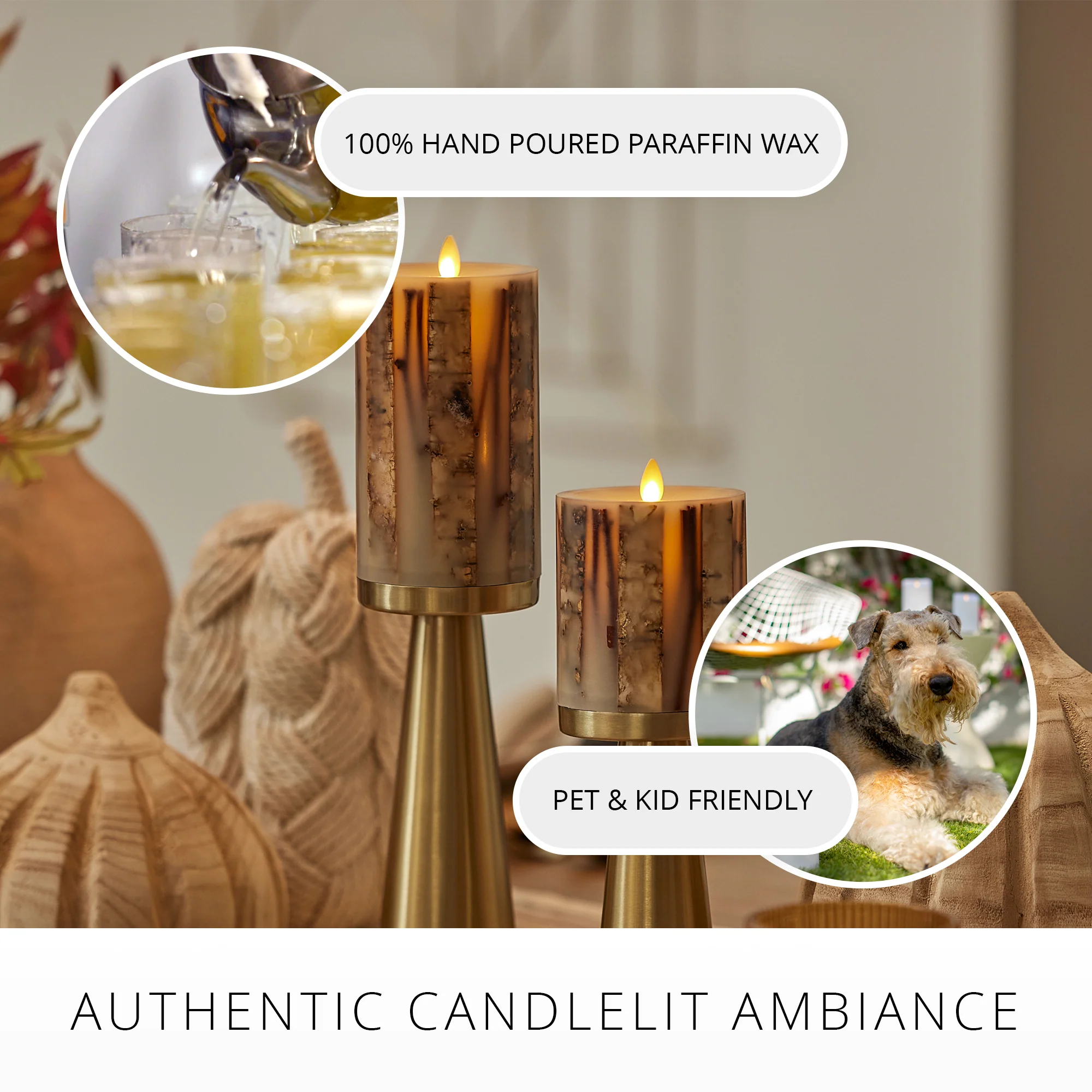 Ivory Embedded Birch and Twigs Flameless Candle Pillar - Image 6