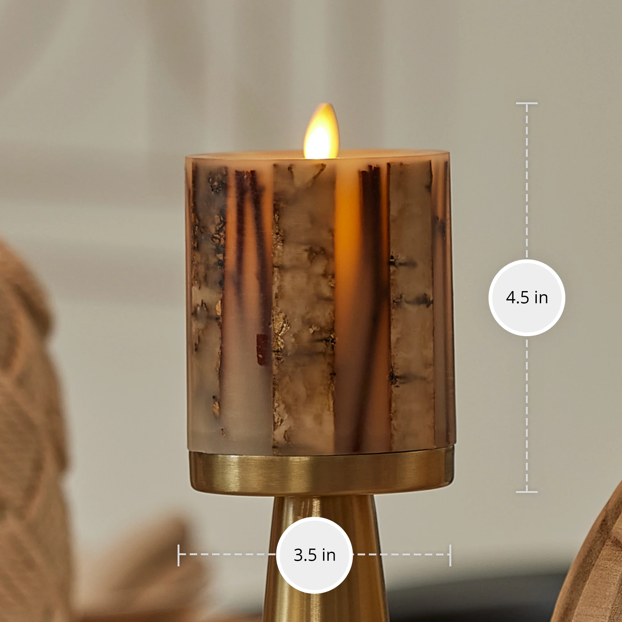 Ivory Embedded Birch and Twigs Flameless Candle Pillar - Image 7