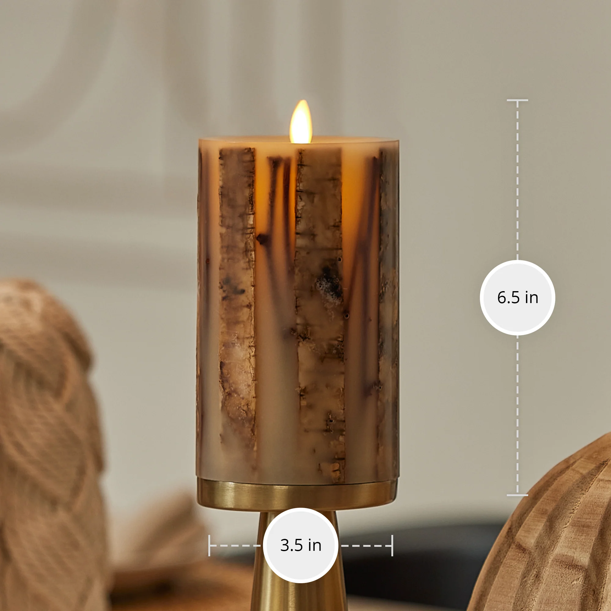 Ivory Embedded Birch and Twigs Flameless Candle Pillar - Image 9