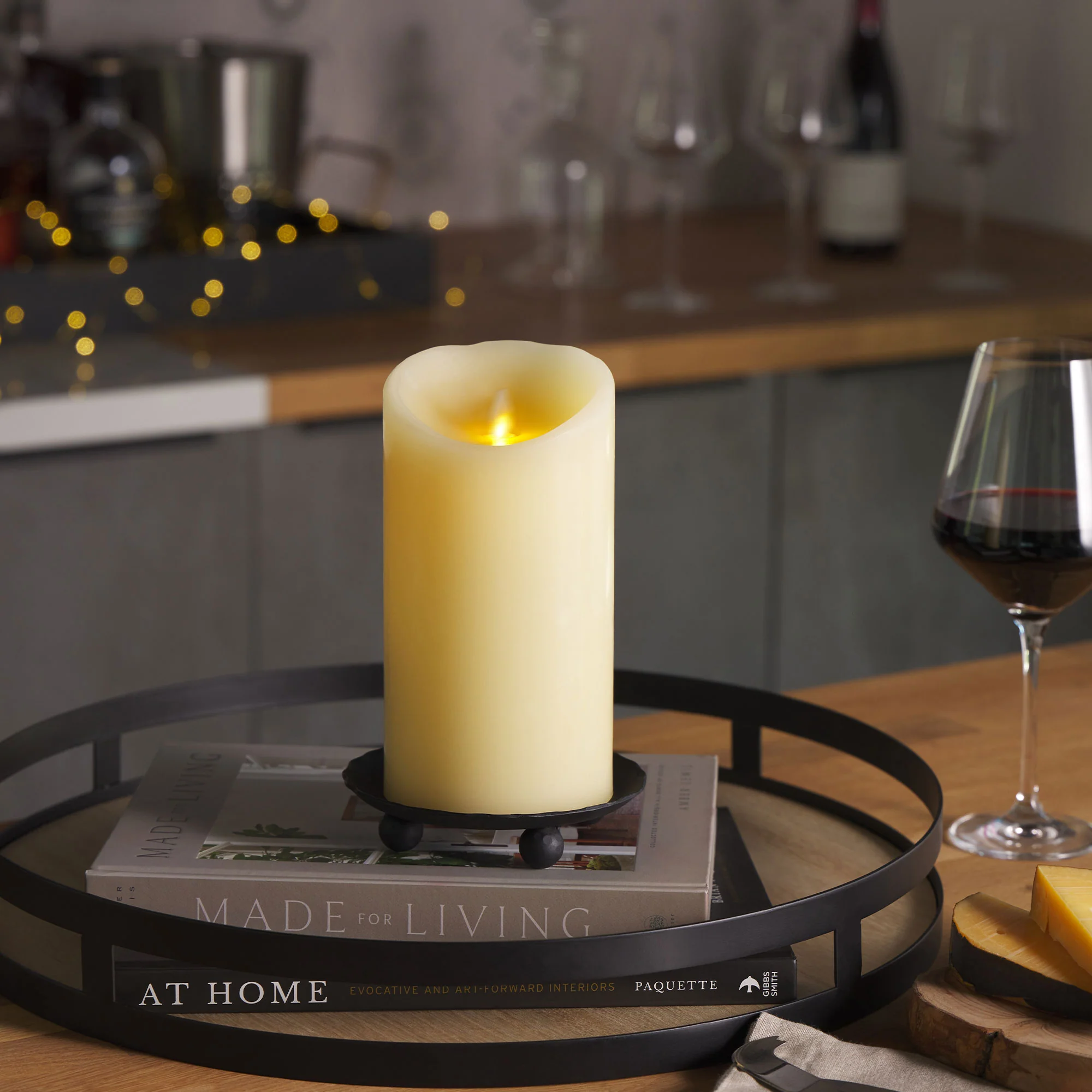 Ivory Flameless Candle Pillar -Scallop Top - 4" Width - Image 10