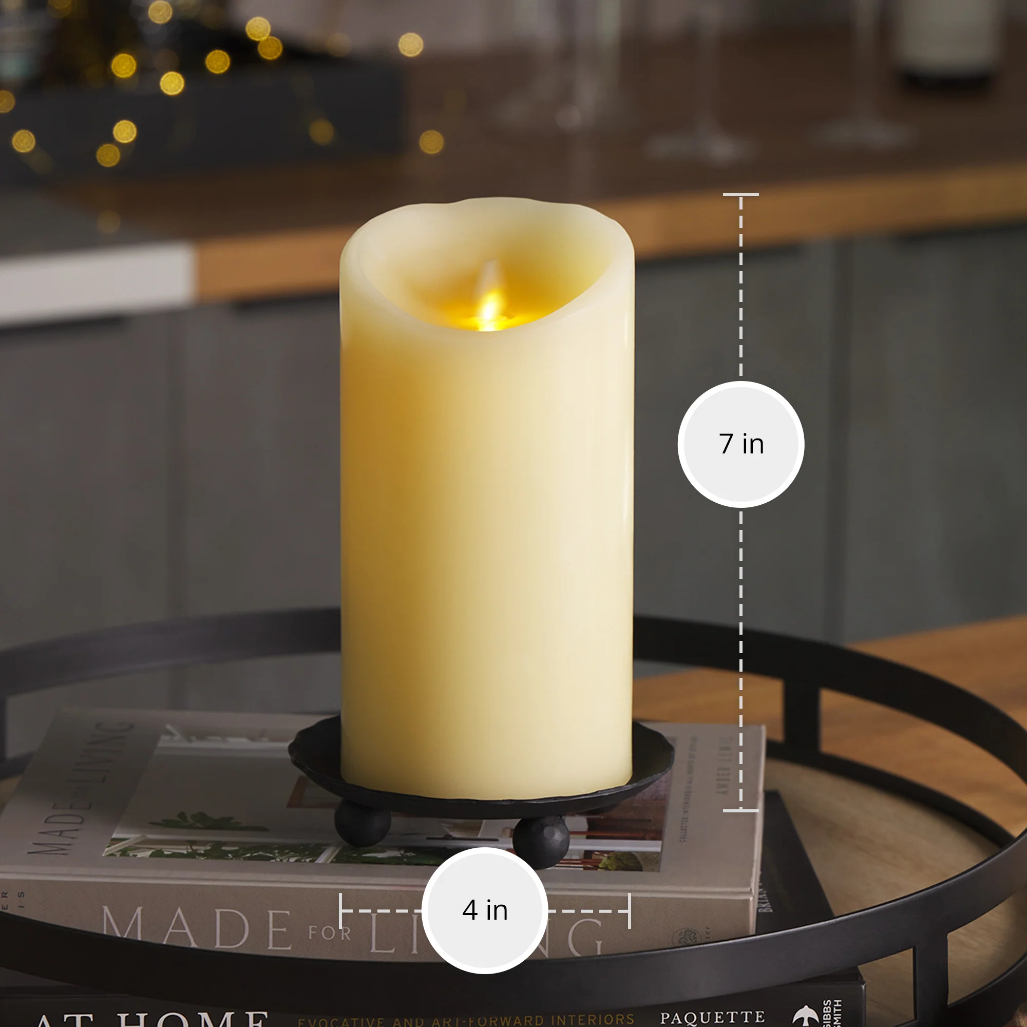 Ivory Flameless Candle Pillar -Scallop Top - 4" Width - Image 12