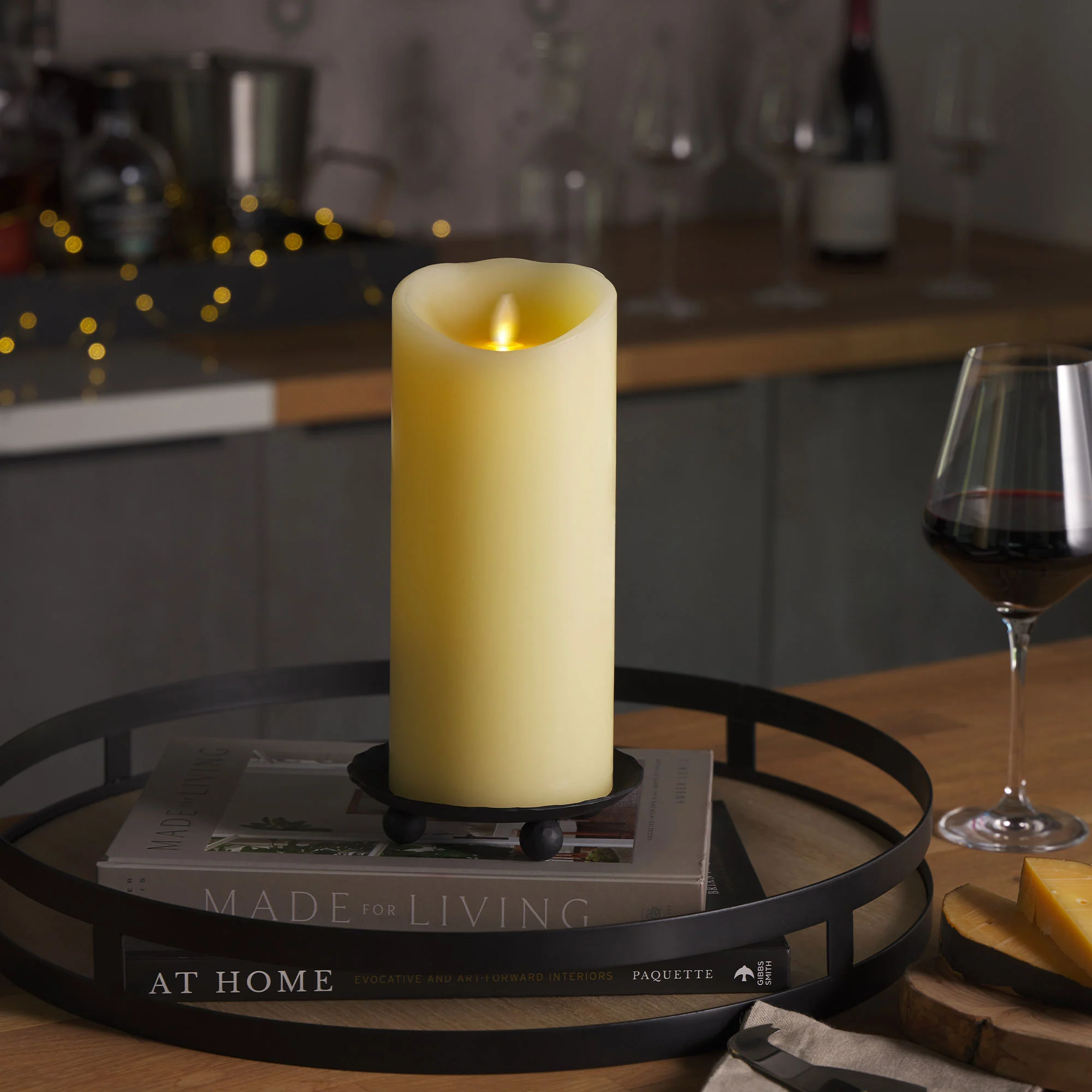 Ivory Flameless Candle Pillar -Scallop Top - 4" Width - Image 13