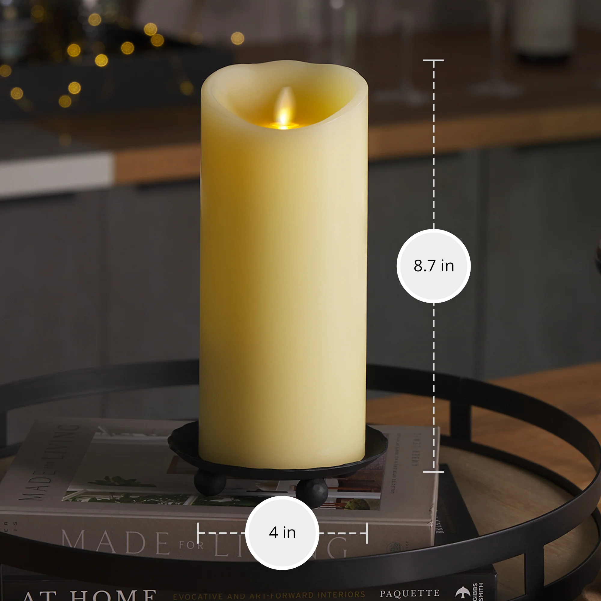 Ivory Flameless Candle Pillar -Scallop Top - 4" Width - Image 15