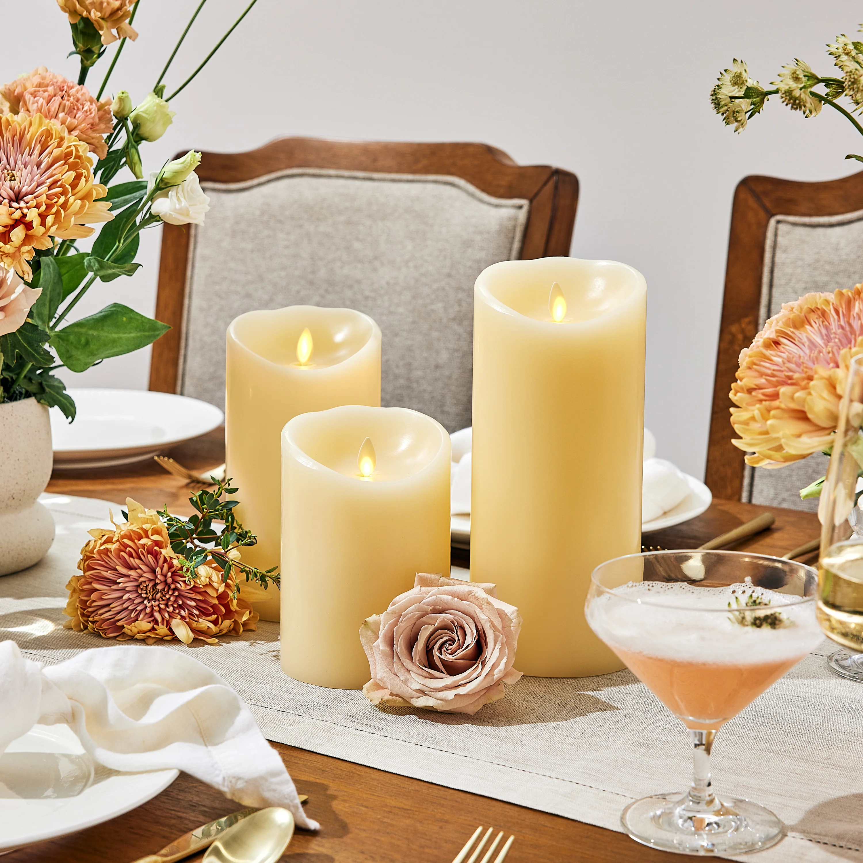 Ivory Flameless Candle Pillar -Scallop Top - 4" Width - Image 2