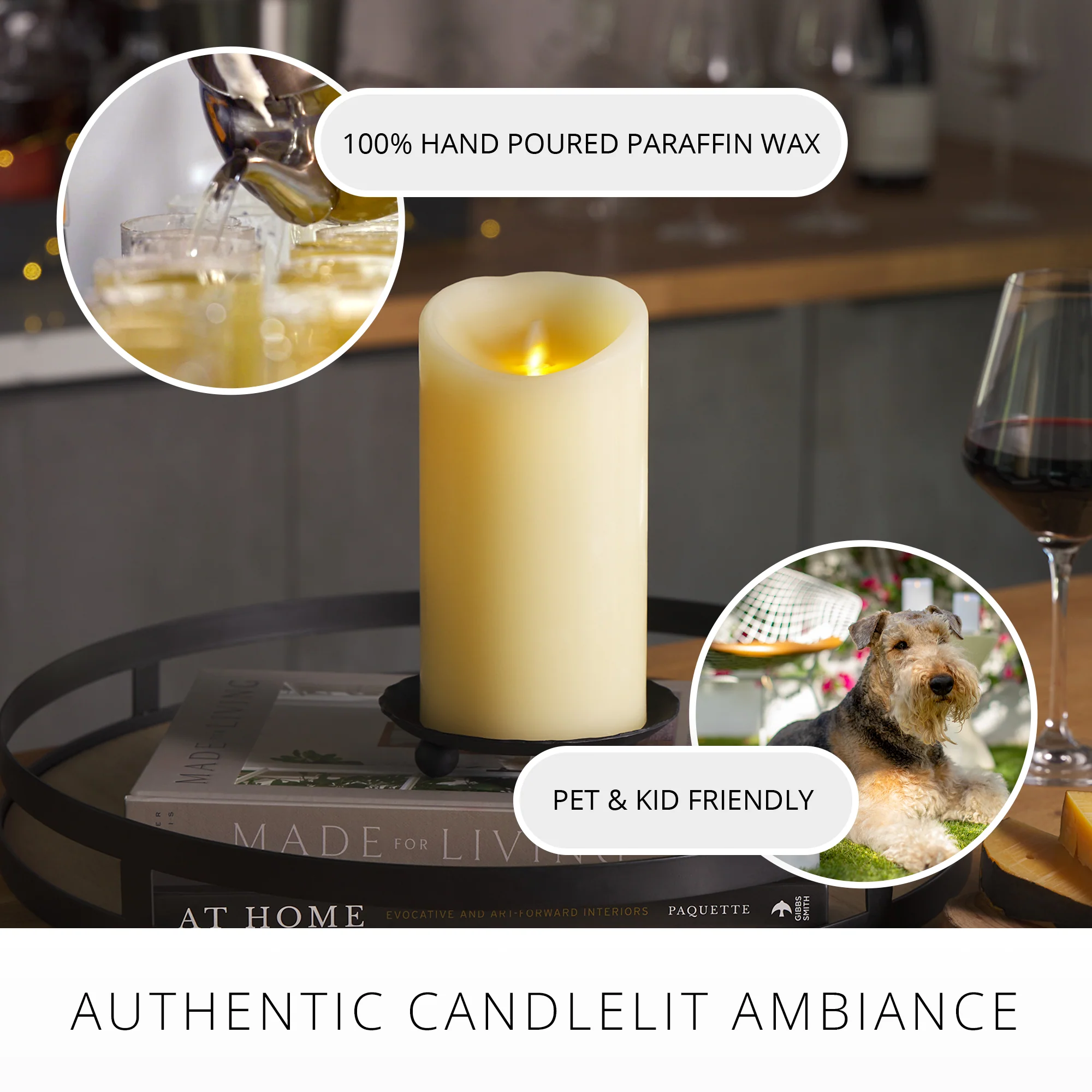 Ivory Flameless Candle Pillar -Scallop Top - 4" Width - Image 5