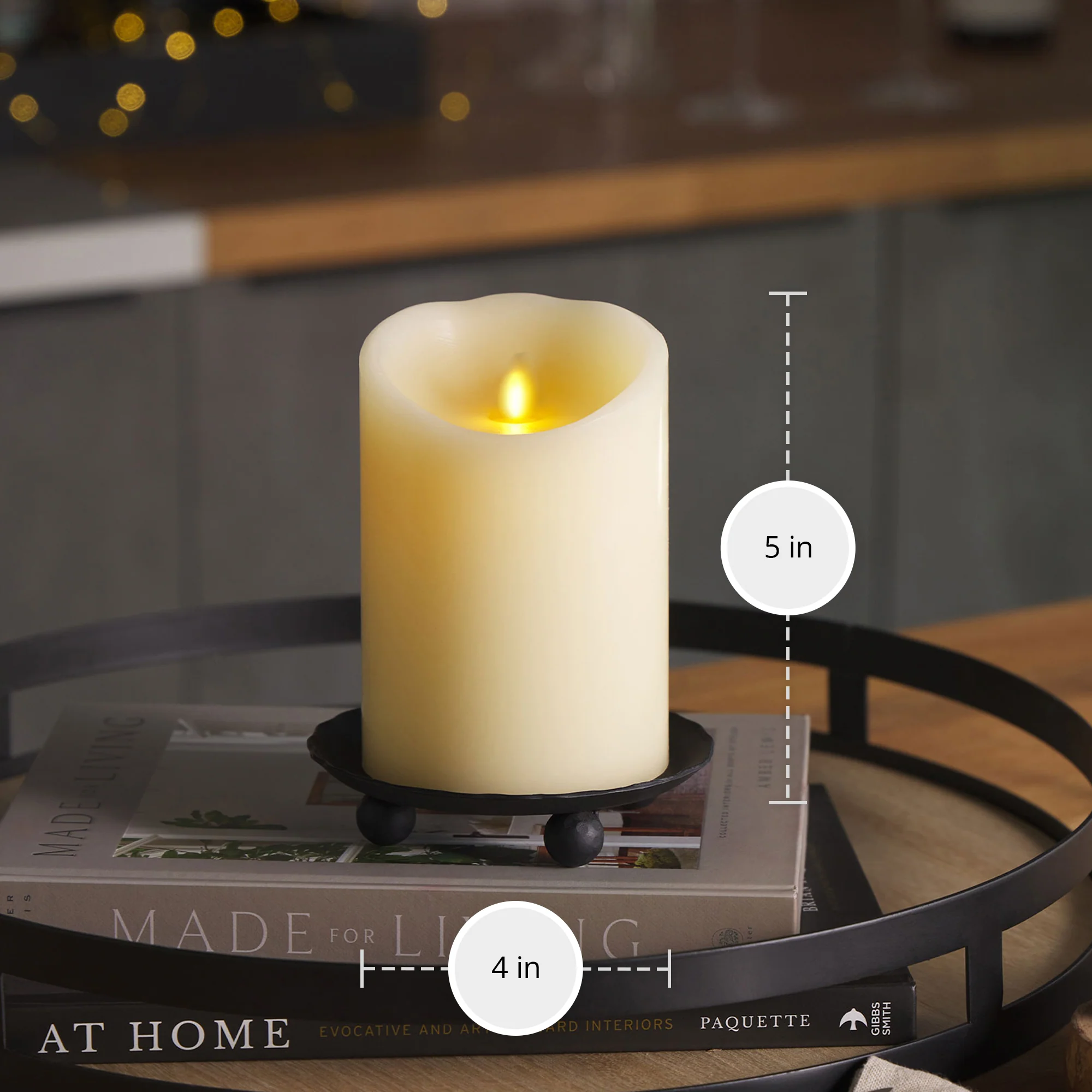 Ivory Flameless Candle Pillar -Scallop Top - 4" Width - Image 9