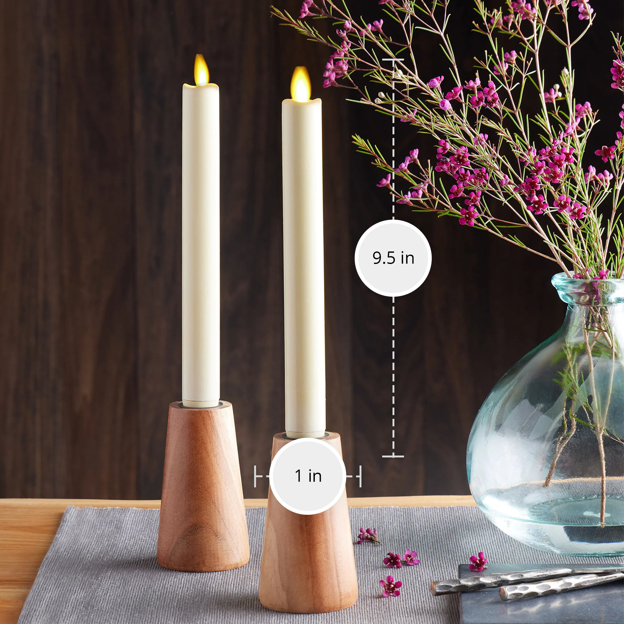 Ivory Flameless Candle Tapers - Melted Top - 9.5" Height - Set of 2 - Image 8