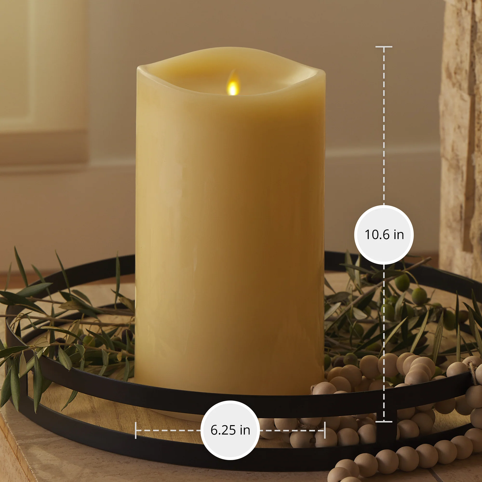 Ivory Flameless Candle Grand Pillar - Melted Top - 6.25" Width - Image 10