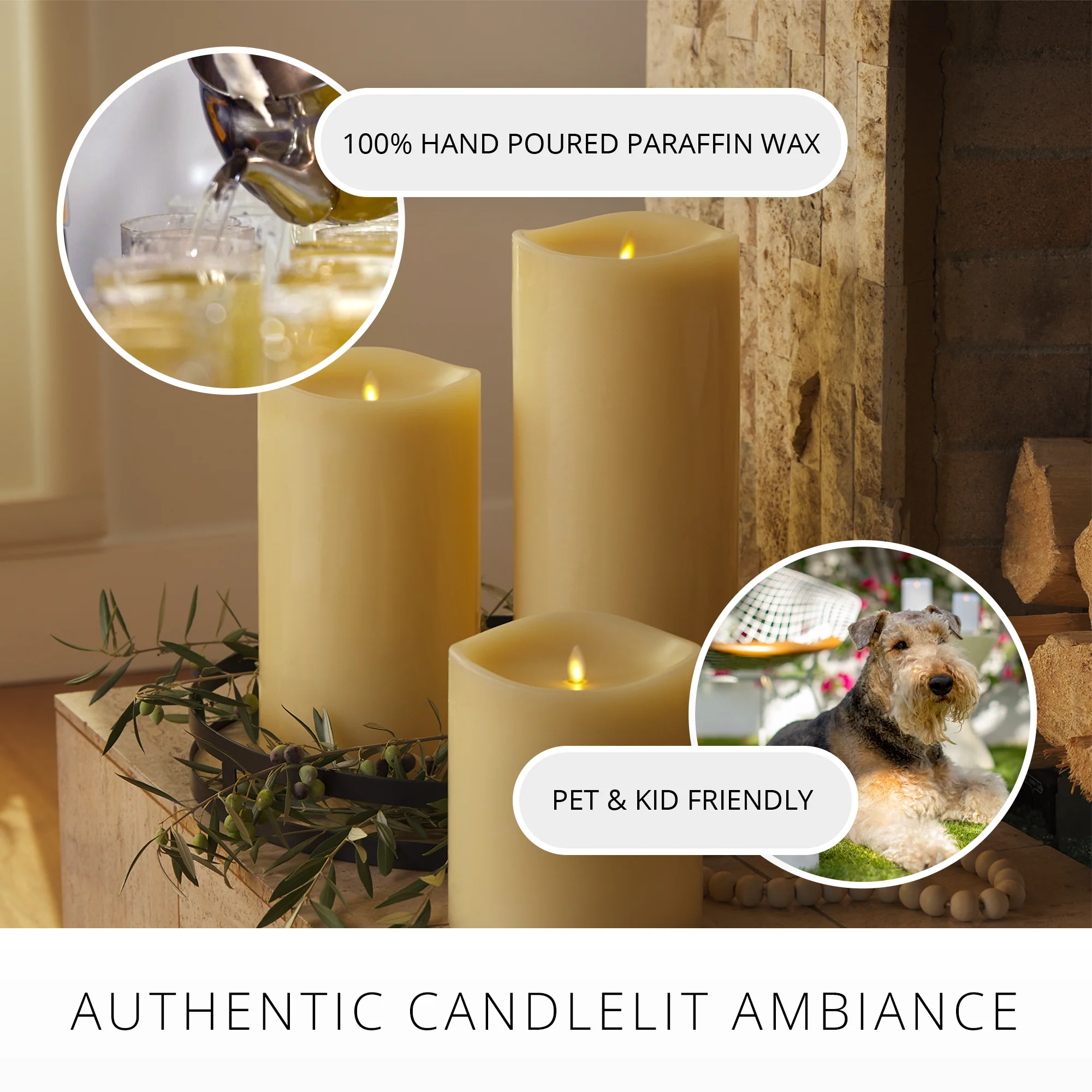 Ivory Flameless Candle Grand Pillar - Melted Top - 6.25" Width - Image 4