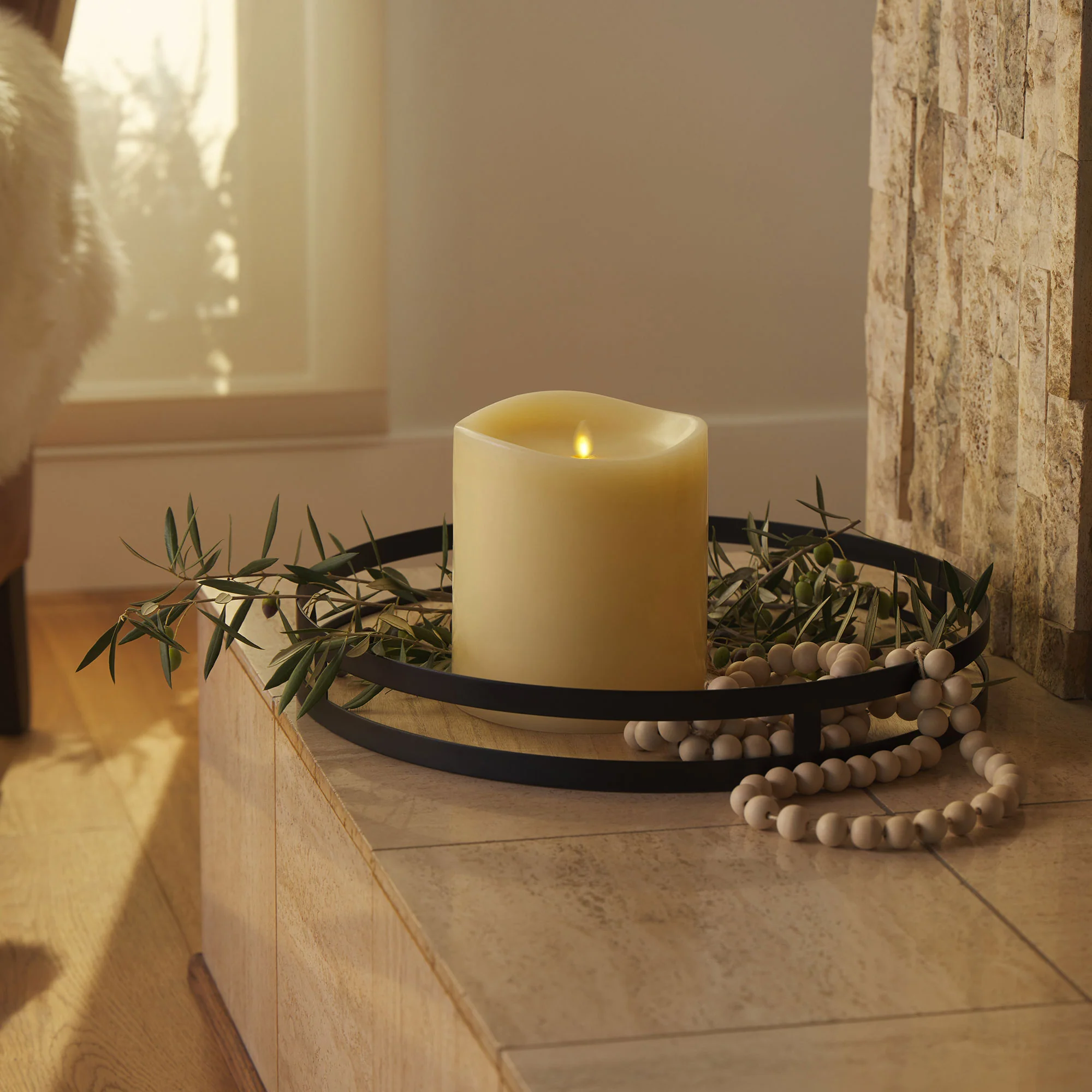 Ivory Flameless Candle Grand Pillar - Melted Top - 6.25" Width - Image 5