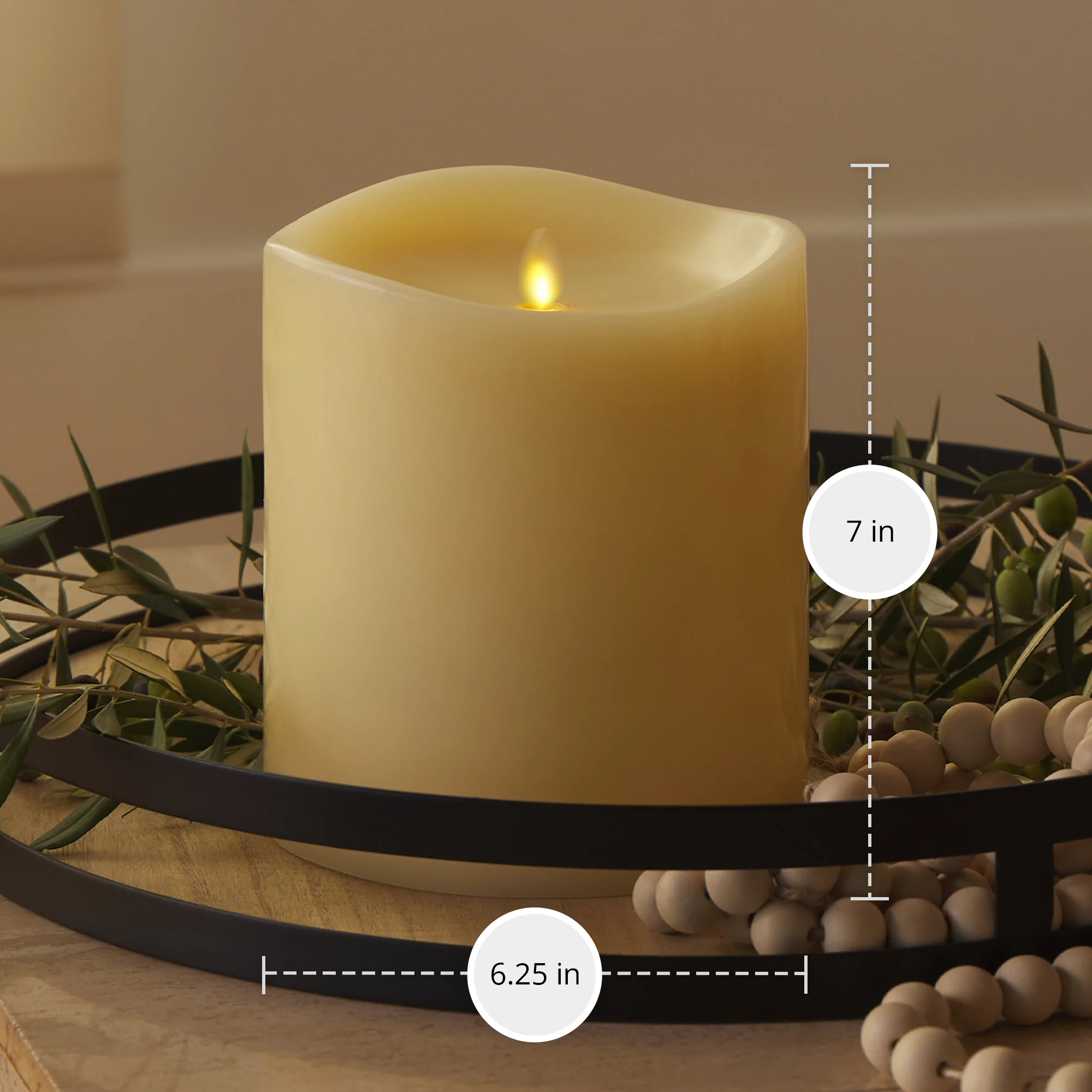 Ivory Flameless Candle Grand Pillar - Melted Top - 6.25" Width - Image 7