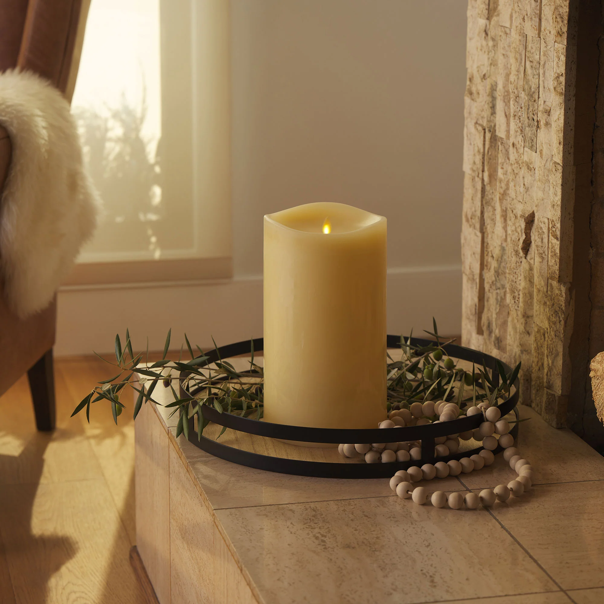 Ivory Flameless Candle Grand Pillar - Melted Top - 6.25" Width - Image 8