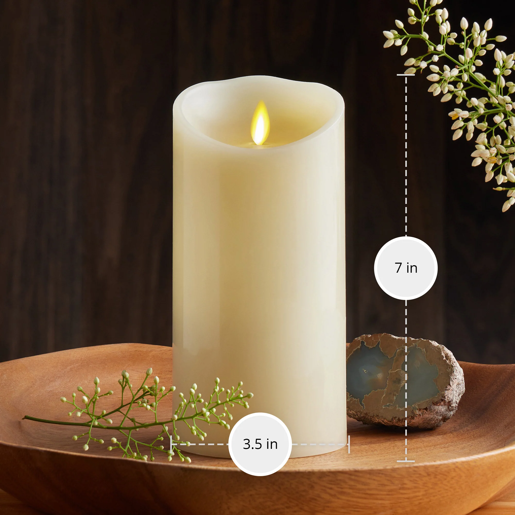 Ivory Flameless Candle Pillar - Scallop Top - 3.5" Width - Image 10