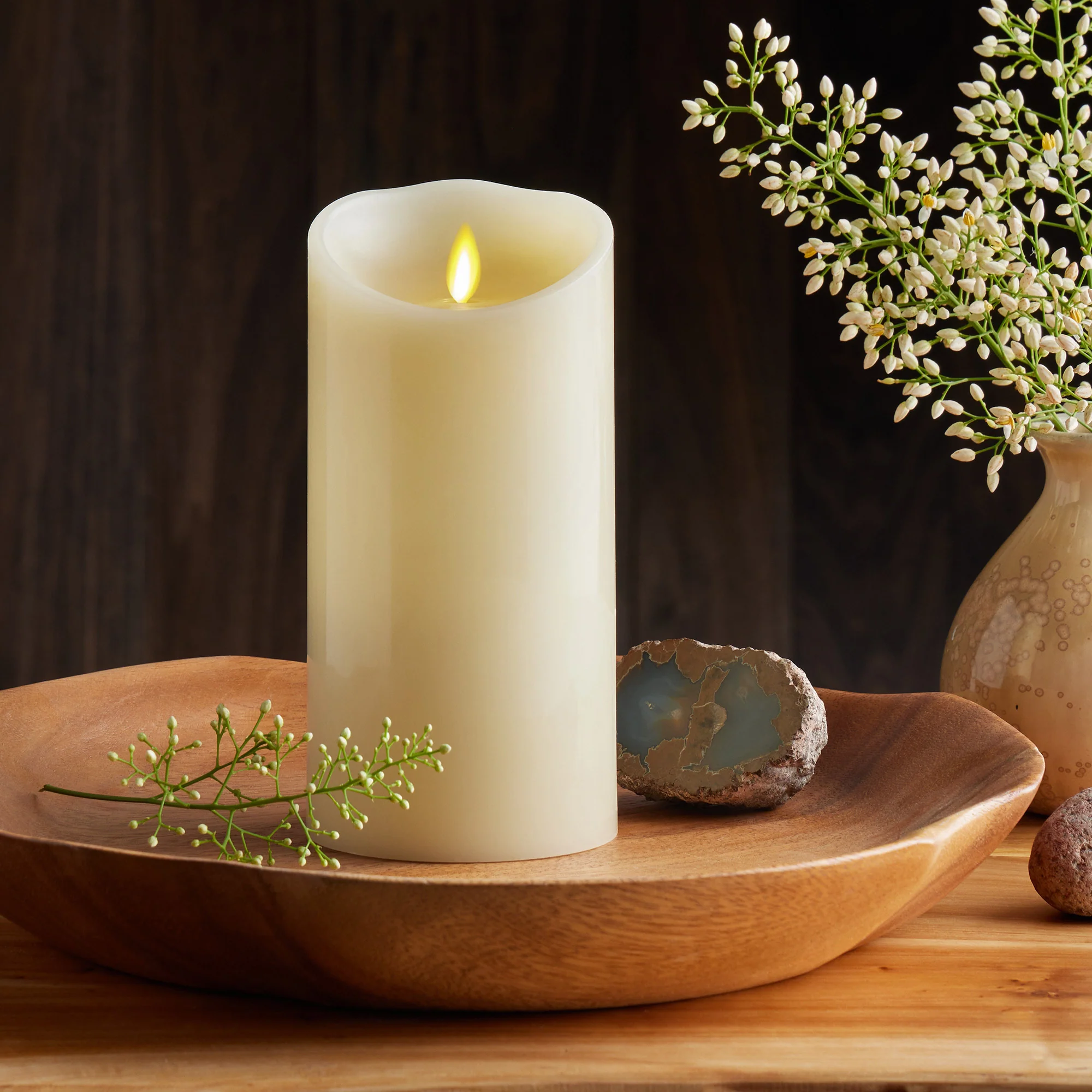 Ivory Flameless Candle Pillar - Scallop Top - 3.5" Width - Image 11