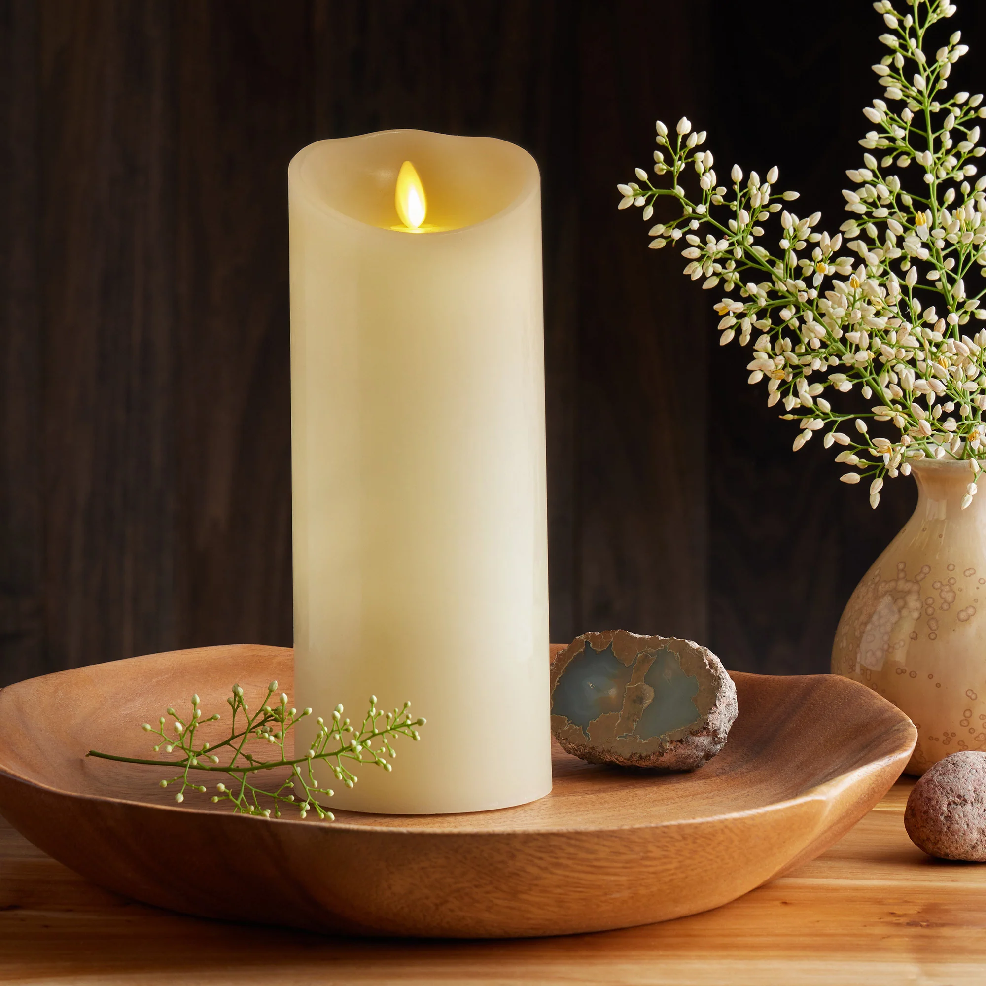 Ivory Flameless Candle Pillar - Scallop Top - 3.5" Width - Image 13
