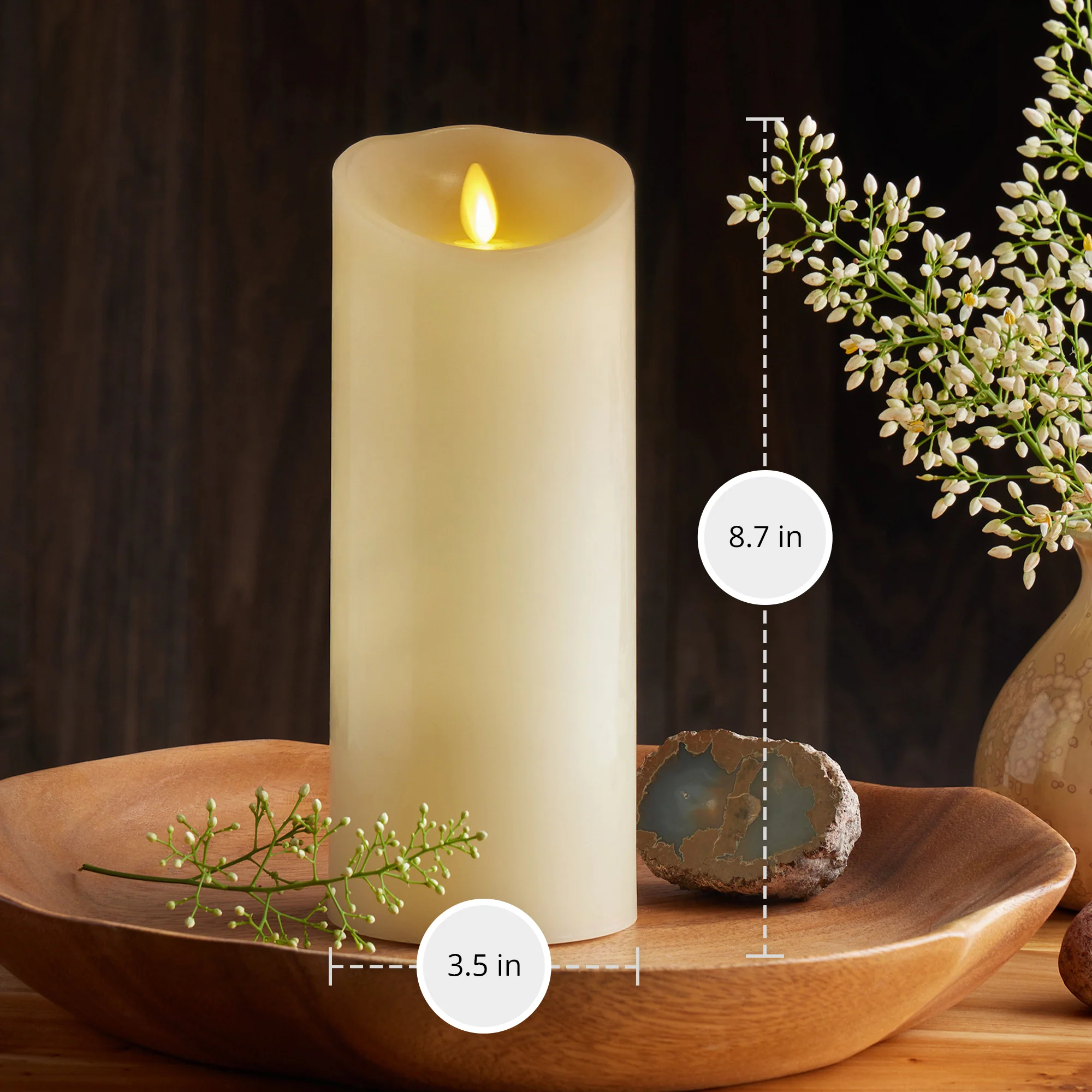 Ivory Flameless Candle Pillar - Scallop Top - 3.5" Width - Image 15