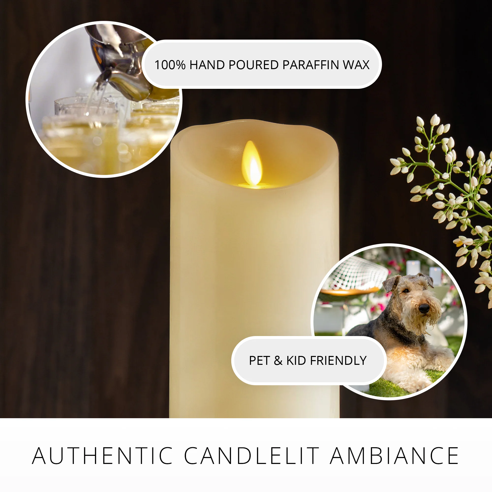 Ivory Flameless Candle Pillar - Scallop Top - 3.5" Width - Image 5