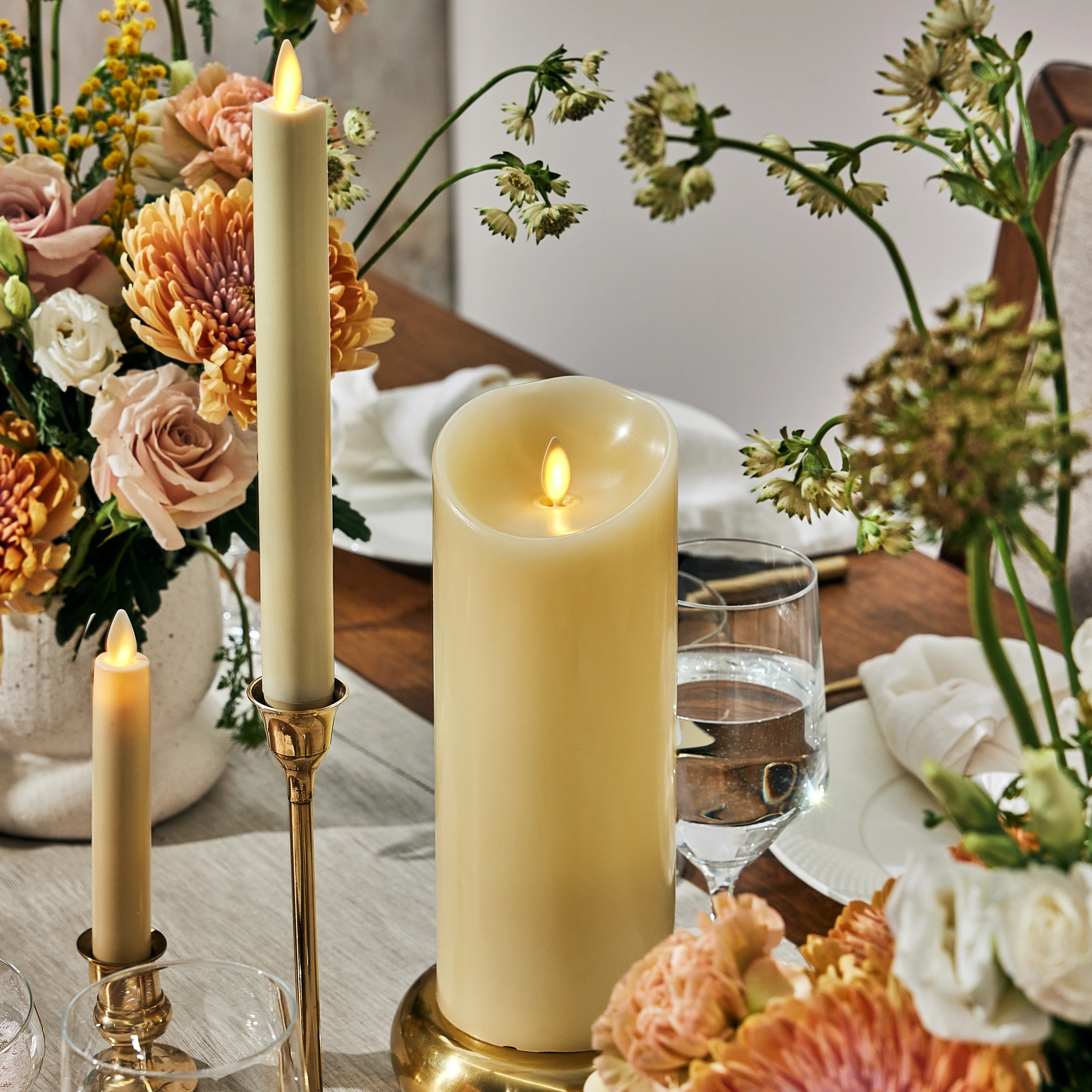 Ivory Flameless Candle Pillar - Scallop Top - 3.5" Width - Image 6