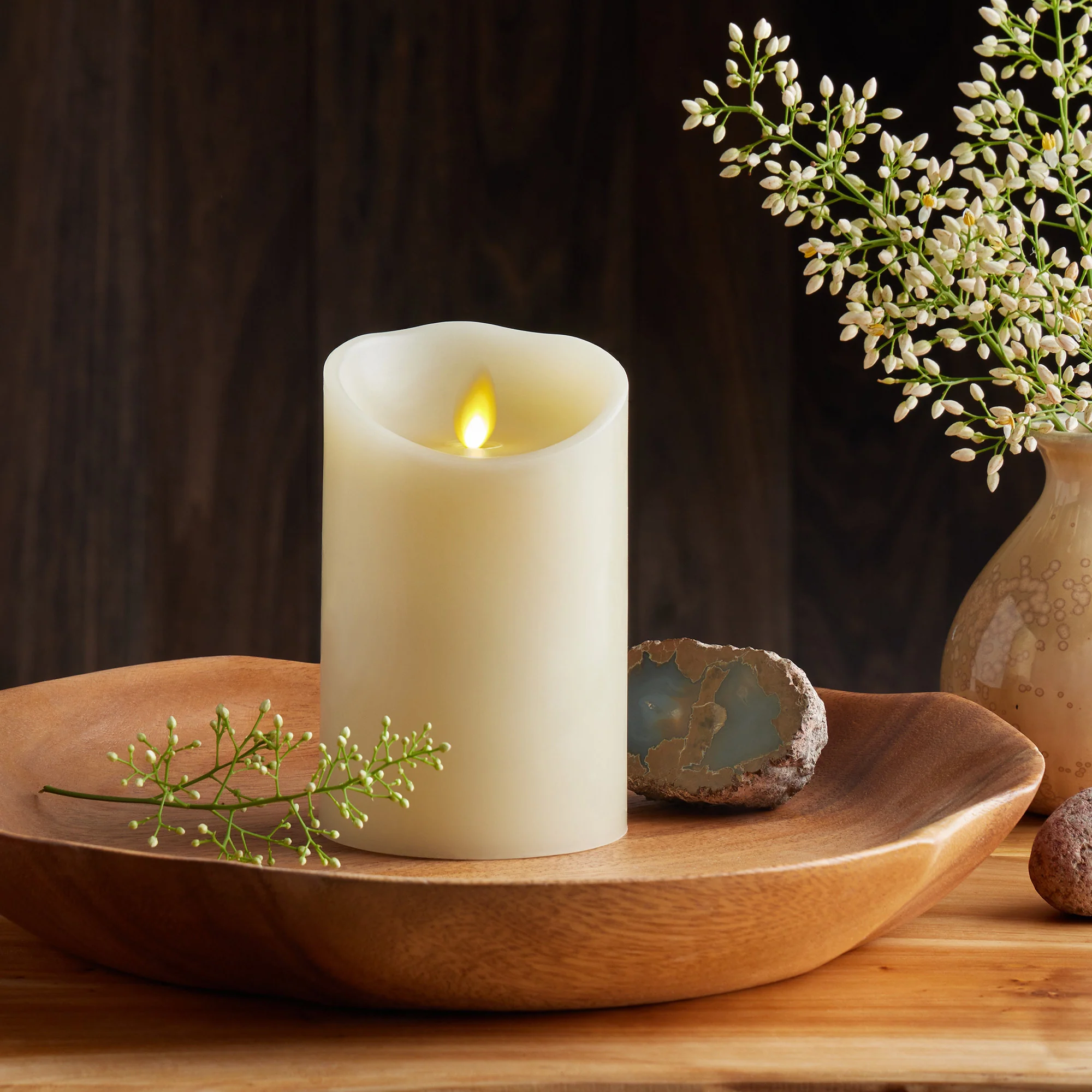 Ivory Flameless Candle Pillar - Scallop Top - 3.5" Width - Image 7