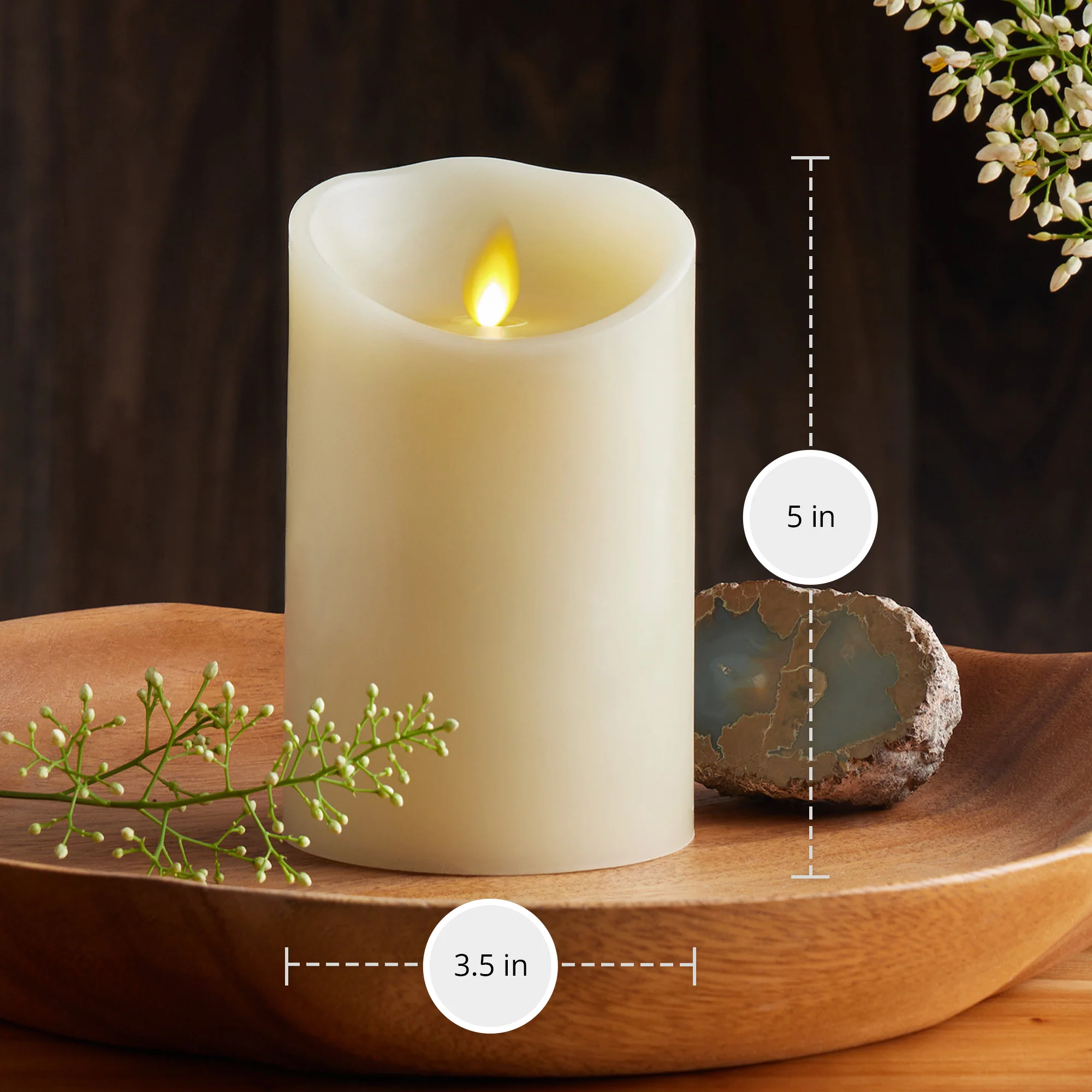 Ivory Flameless Candle Pillar - Scallop Top - 3.5" Width - Image 9
