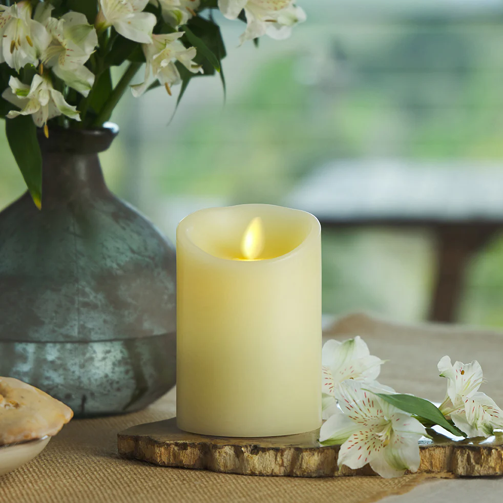 Ivory Flameless Candle Pillar - Scallop Top Vanilla Scented - 3.5” Width - Image 3