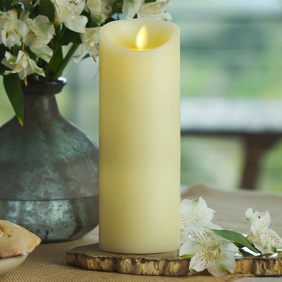 Ivory Flameless Candle Pillar - Scallop Top Vanilla Scented - 3.5” Width - Image 5