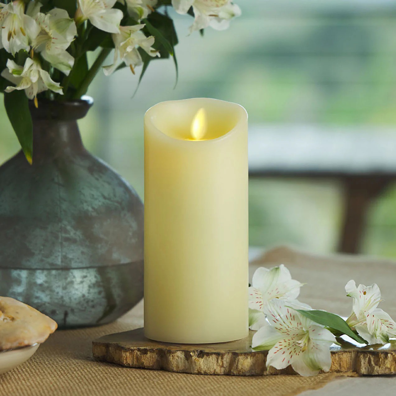 Ivory Flameless Candle Pillar - Scallop Top Vanilla Scented - 3” Width - Image 5