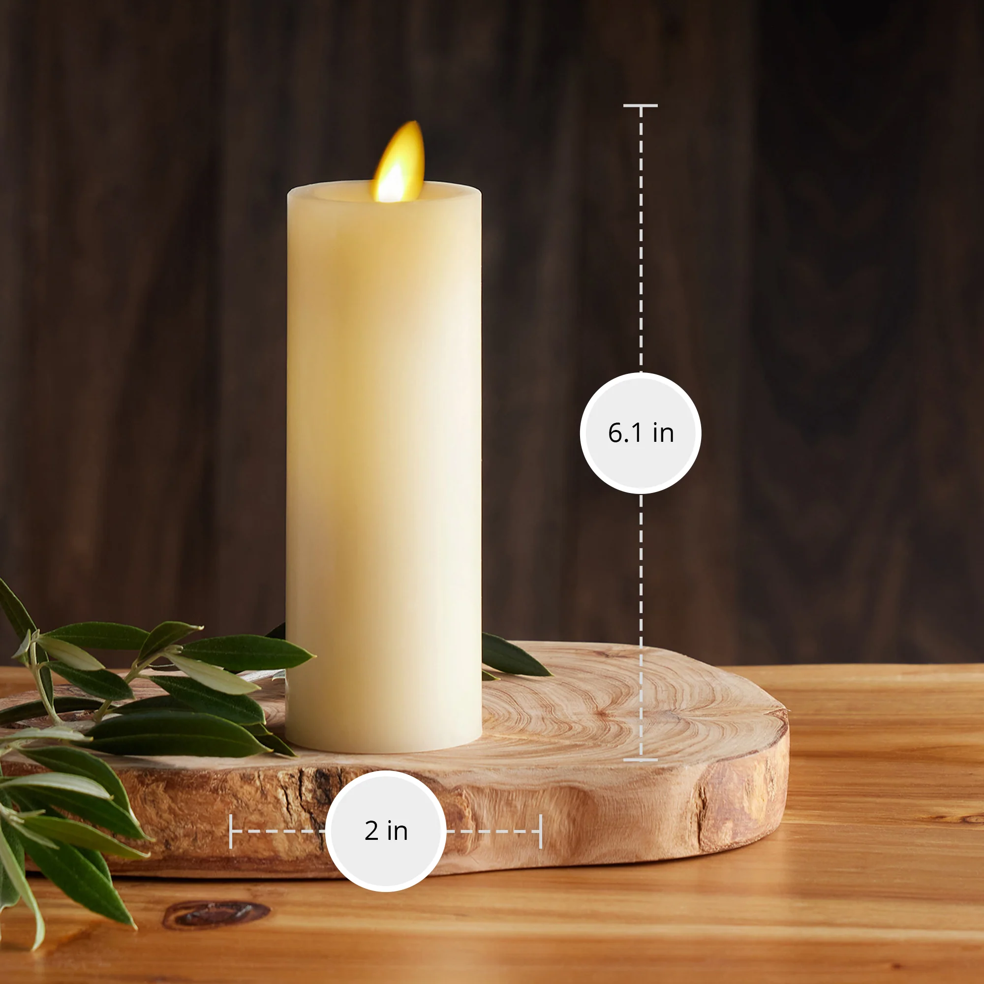 Ivory Flameless Candle Slim Pillar - Recessed Top - 2" Width - Image 13