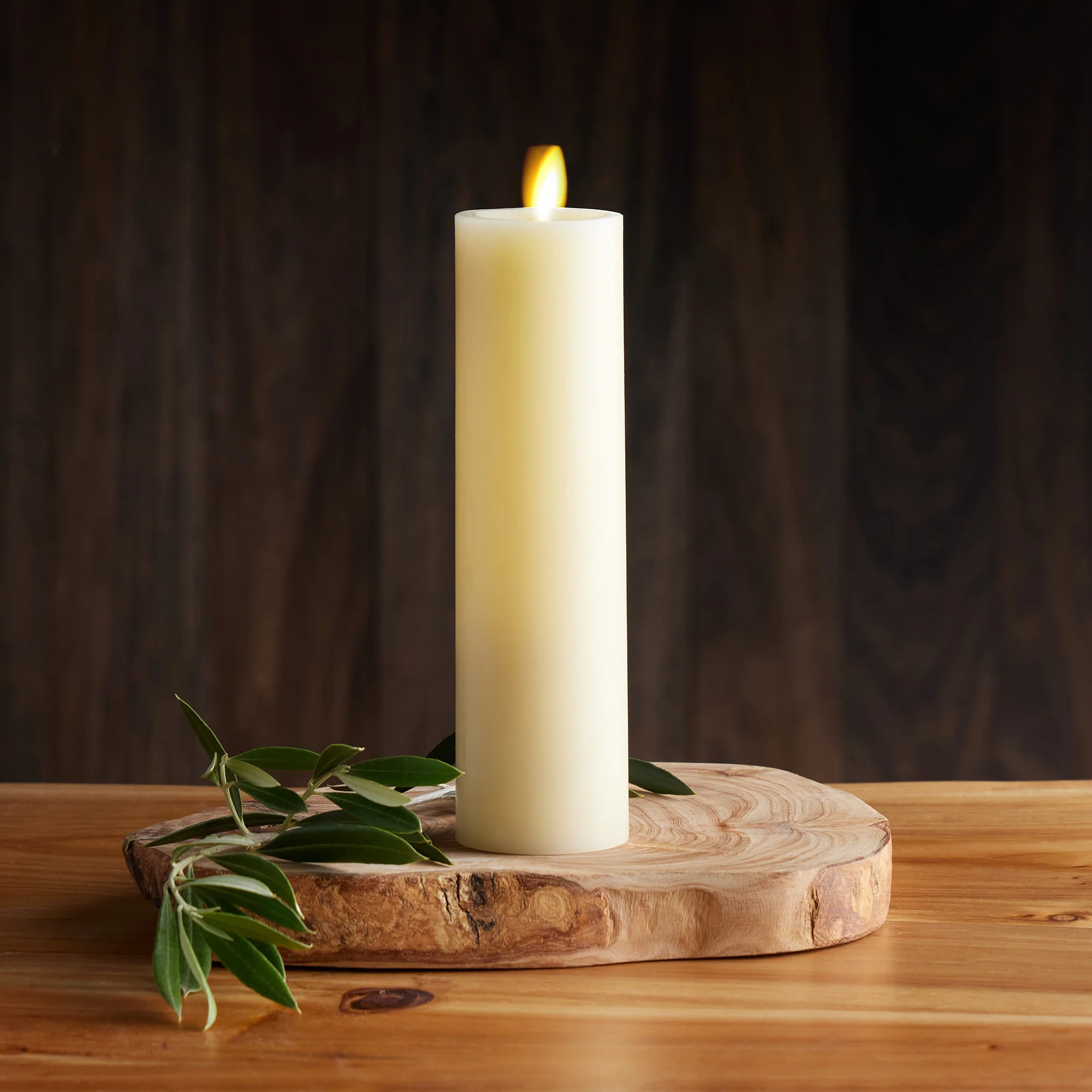 Ivory Flameless Candle Slim Pillar - Recessed Top - 2" Width - Image 14