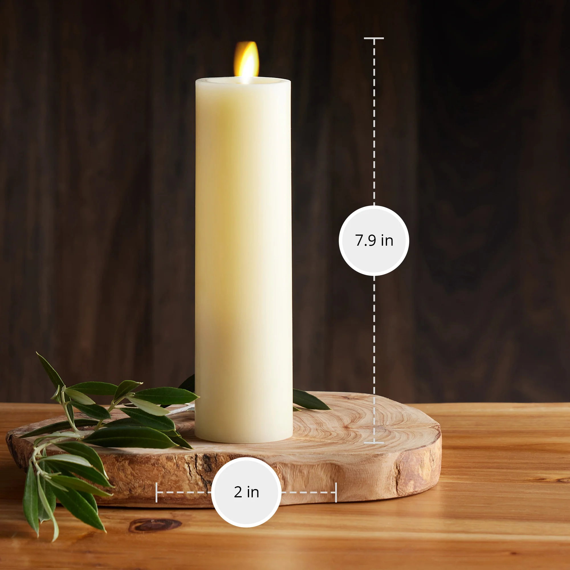Ivory Flameless Candle Slim Pillar - Recessed Top - 2" Width - Image 15